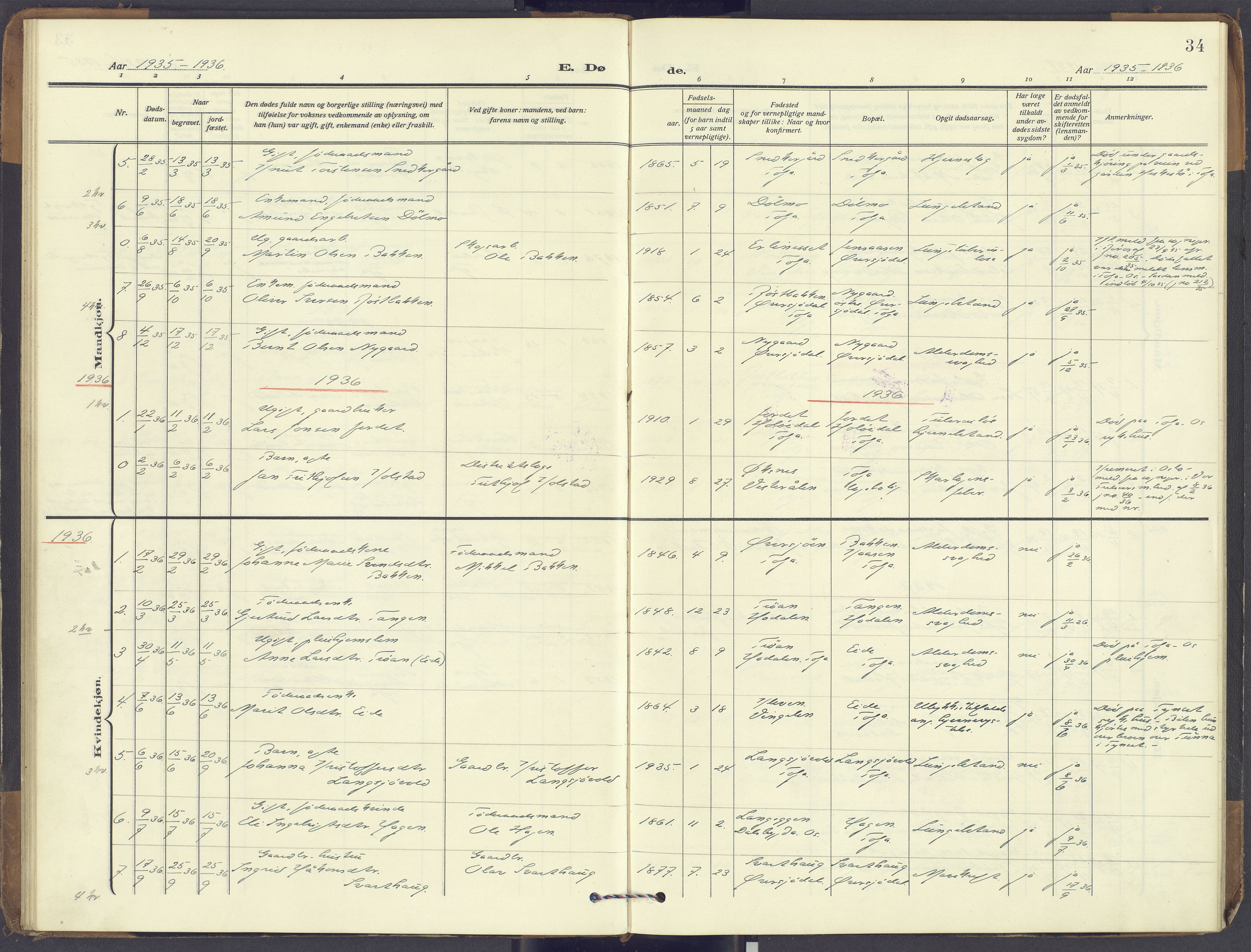 Tolga prestekontor, SAH/PREST-062/K/L0018: Parish register (official) no. 18, 1911-1989, p. 34