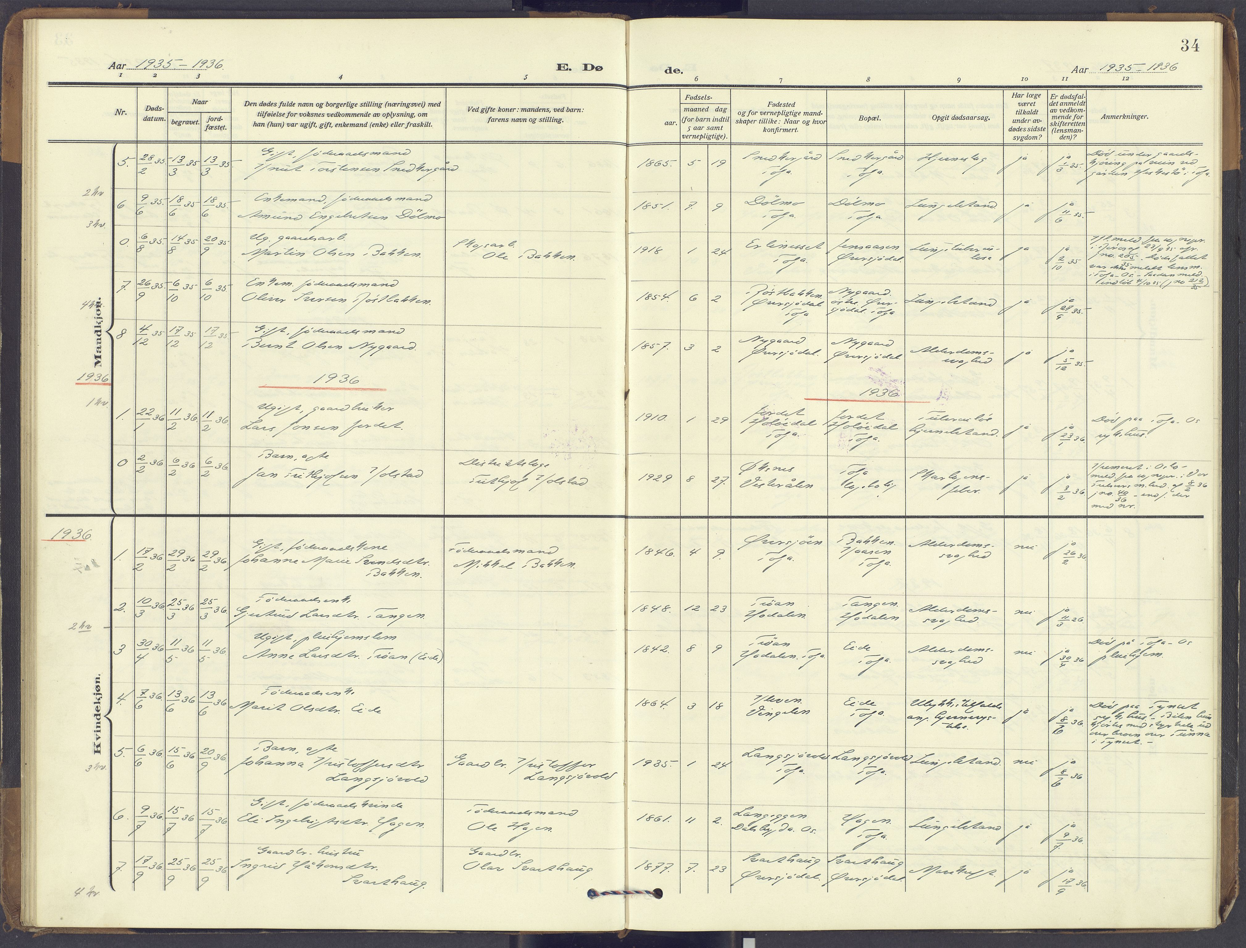 Tolga prestekontor, AV/SAH-PREST-062/K/L0018: Parish register (official) no. 18, 1911-1989, p. 34