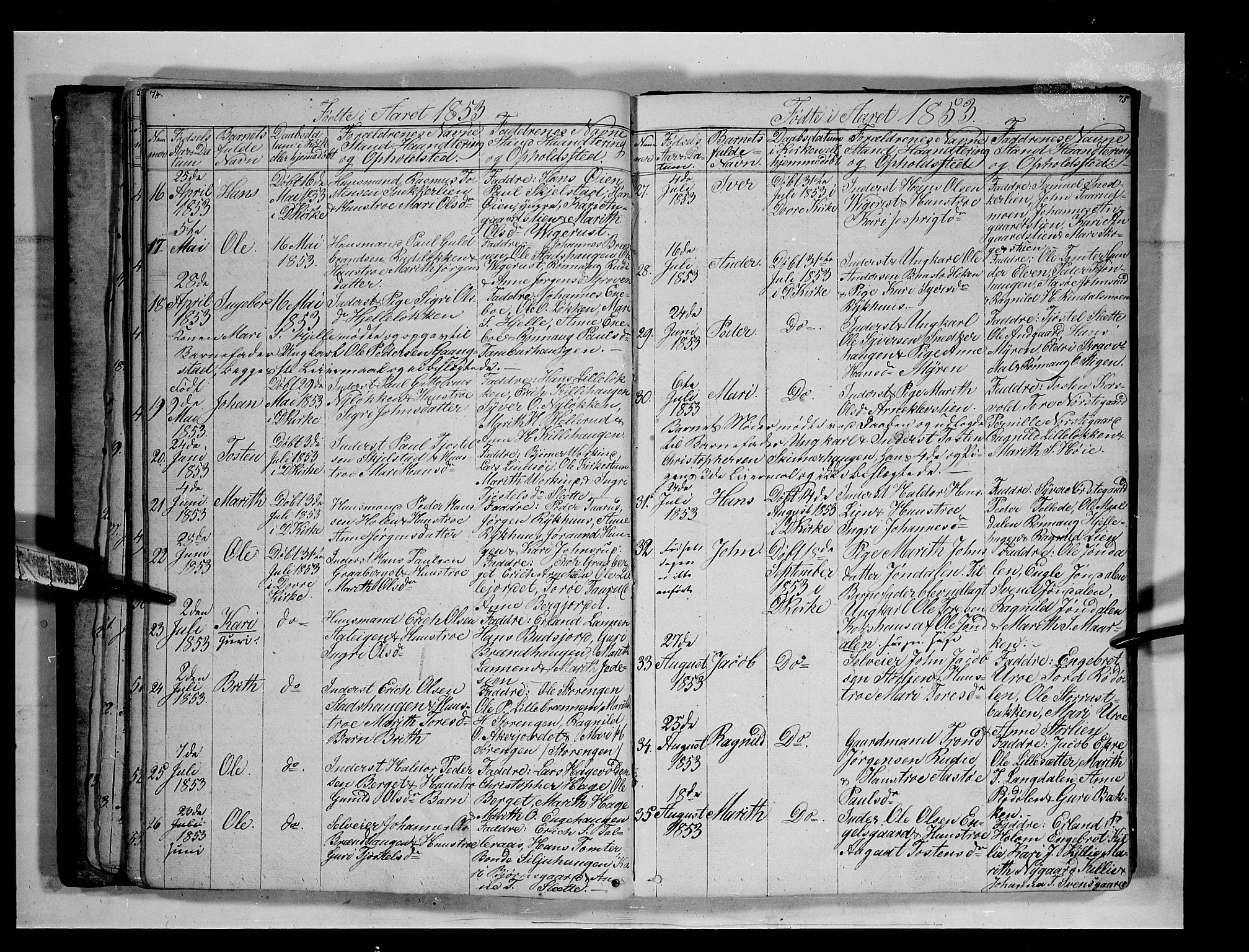 Lesja prestekontor, SAH/PREST-068/H/Ha/Hab/L0003: Parish register (copy) no. 3, 1842-1862, p. 74-75