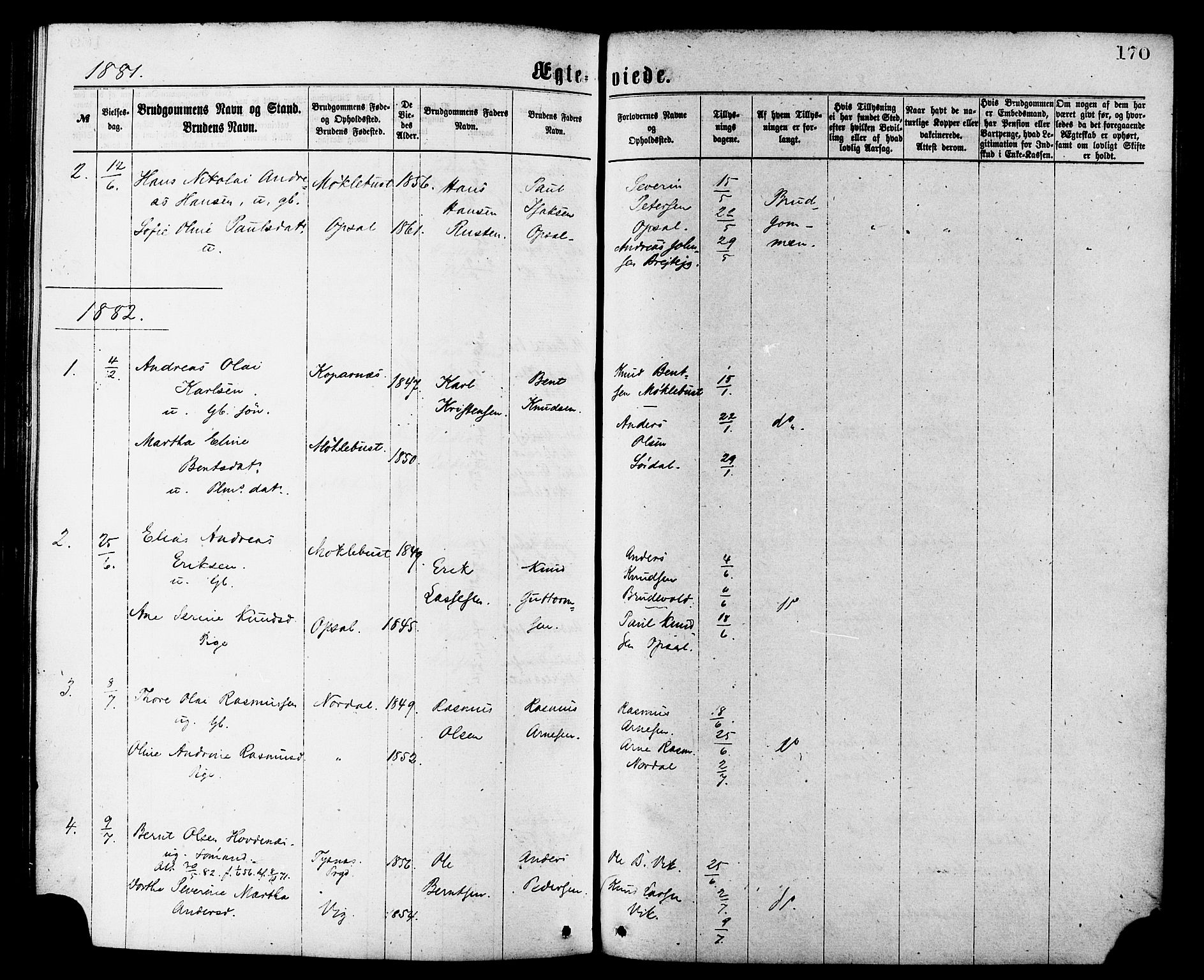 Ministerialprotokoller, klokkerbøker og fødselsregistre - Møre og Romsdal, AV/SAT-A-1454/502/L0024: Parish register (official) no. 502A02, 1873-1884, p. 170