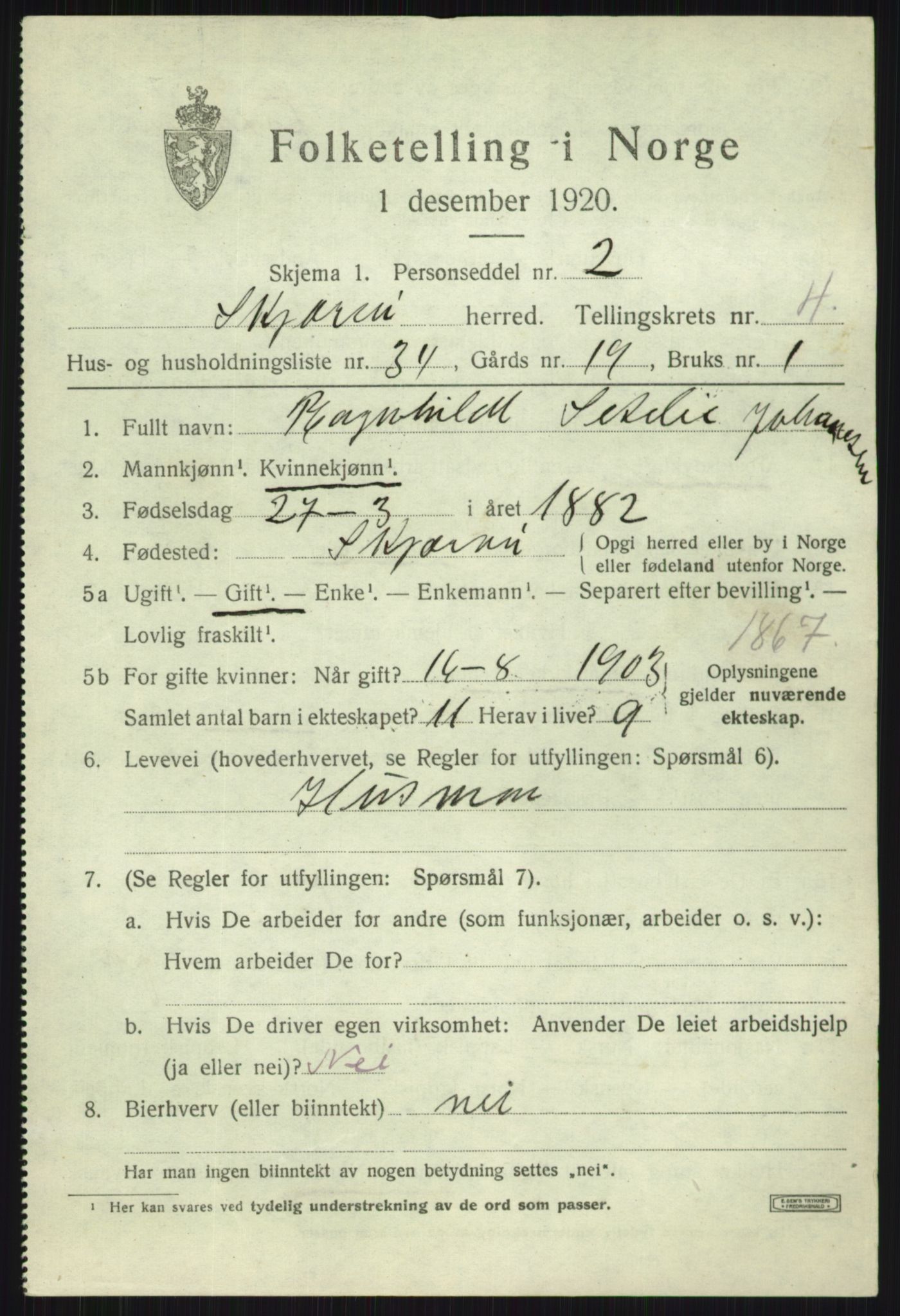 SATØ, 1920 census for Skjervøy, 1920, p. 2887