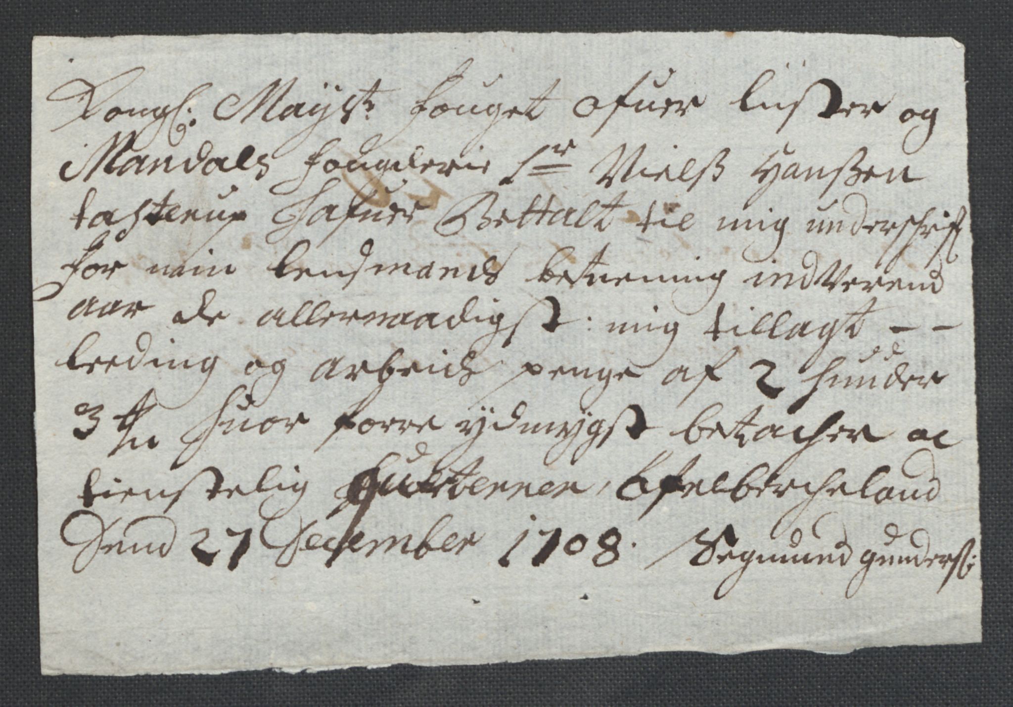 Rentekammeret inntil 1814, Reviderte regnskaper, Fogderegnskap, RA/EA-4092/R43/L2552: Fogderegnskap Lista og Mandal, 1705-1709, p. 123