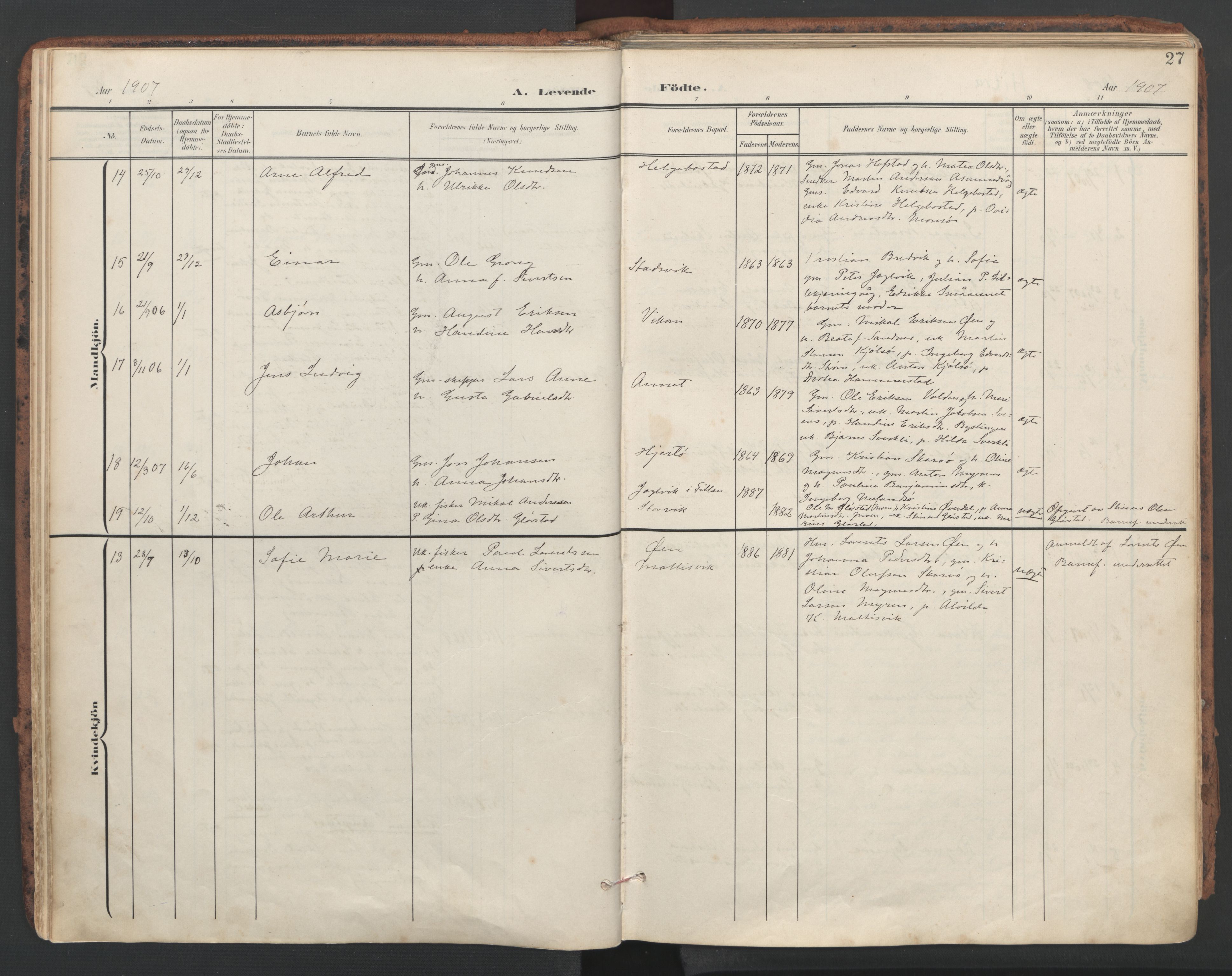 Ministerialprotokoller, klokkerbøker og fødselsregistre - Sør-Trøndelag, SAT/A-1456/634/L0537: Parish register (official) no. 634A13, 1896-1922, p. 27