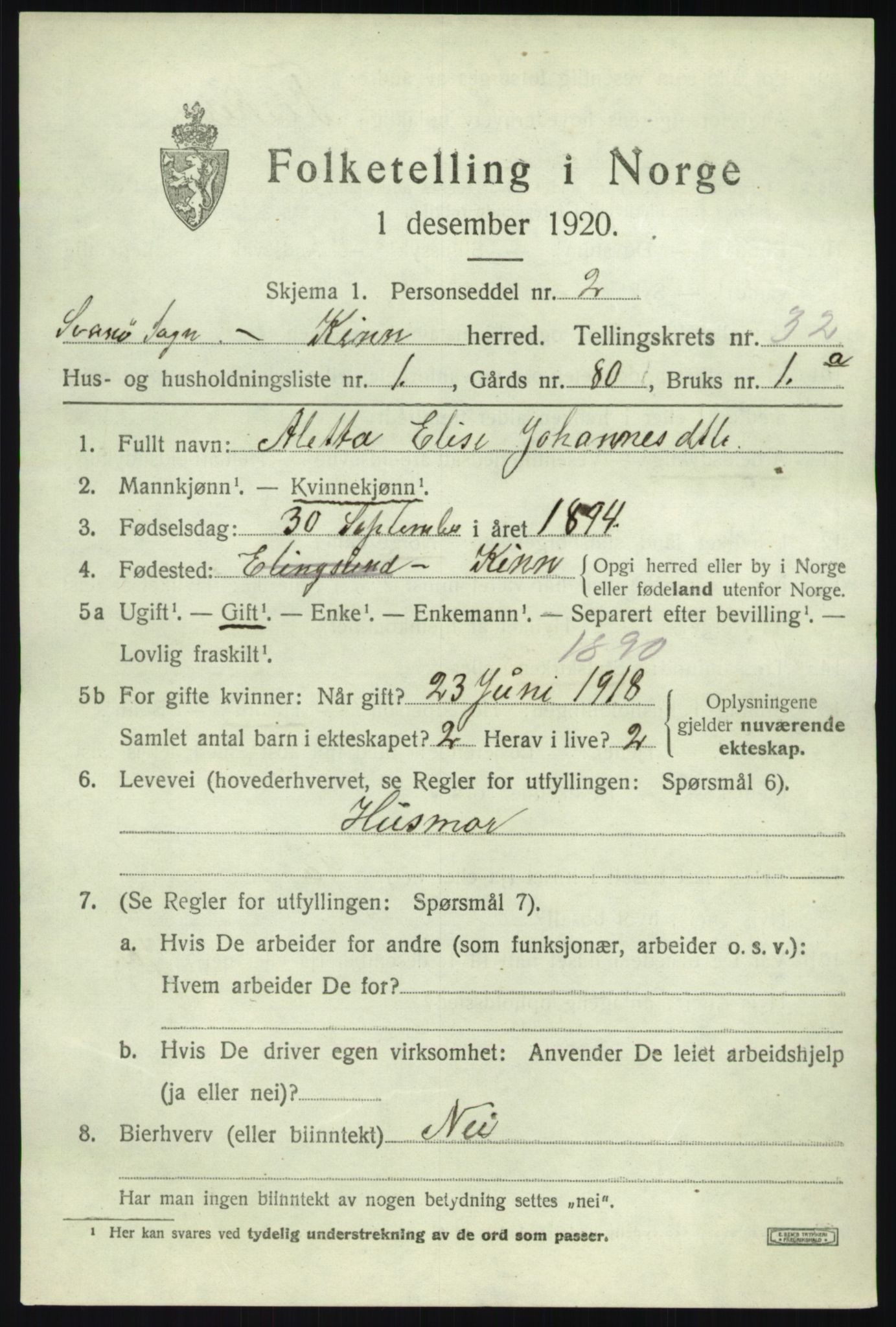 SAB, 1920 census for Kinn, 1920, p. 10723