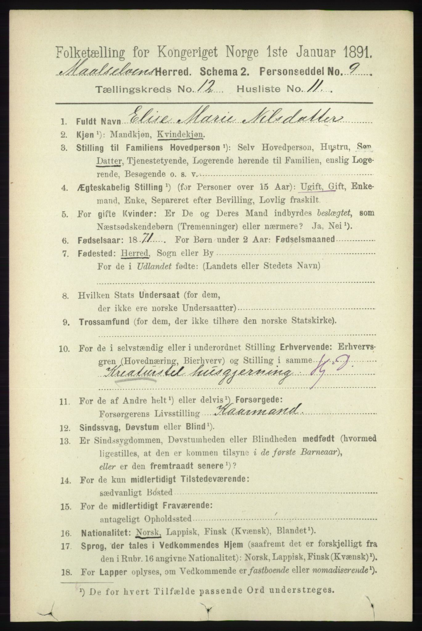 RA, 1891 census for 1924 Målselv, 1891, p. 3865