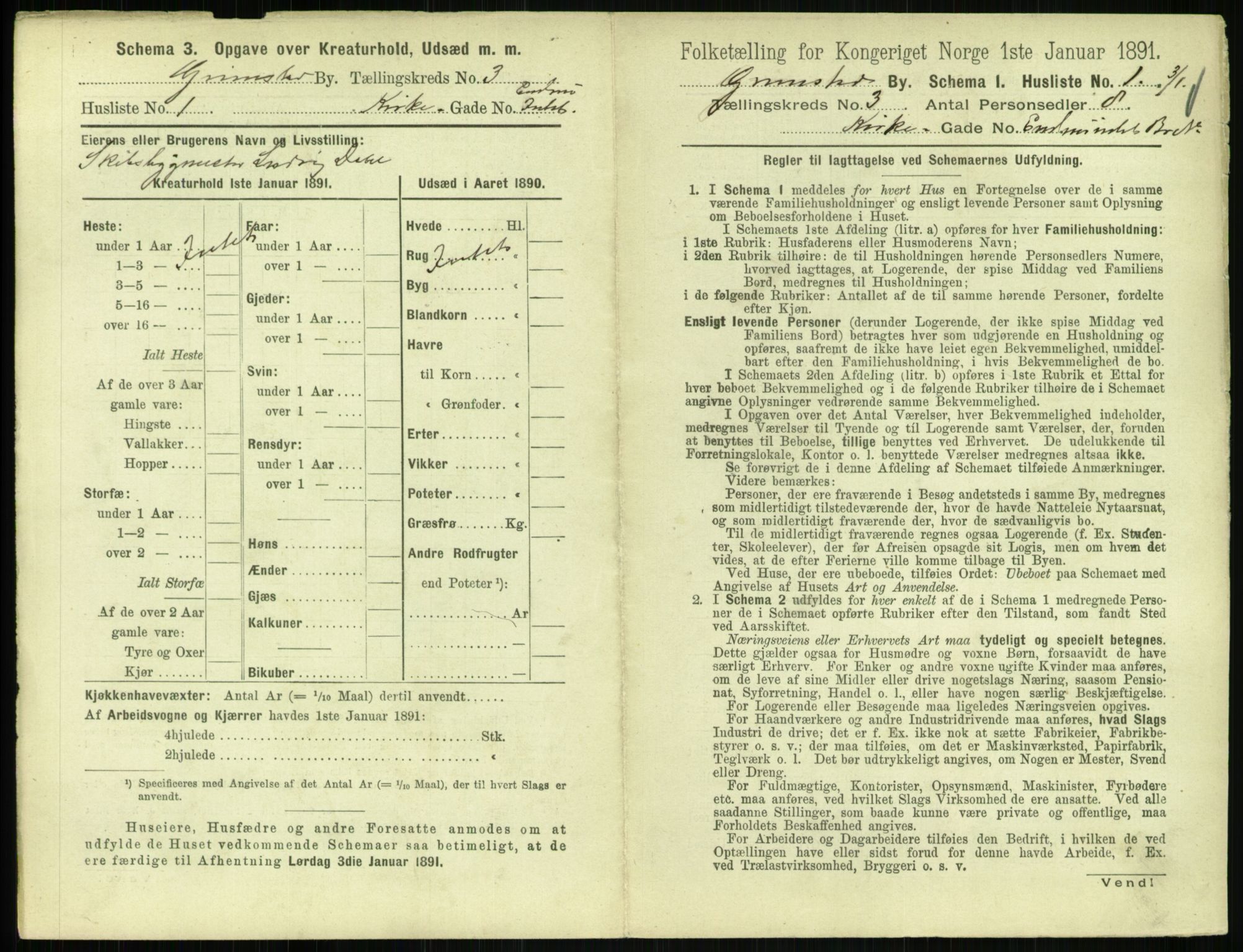 RA, 1891 census for 0904 Grimstad, 1891, p. 300
