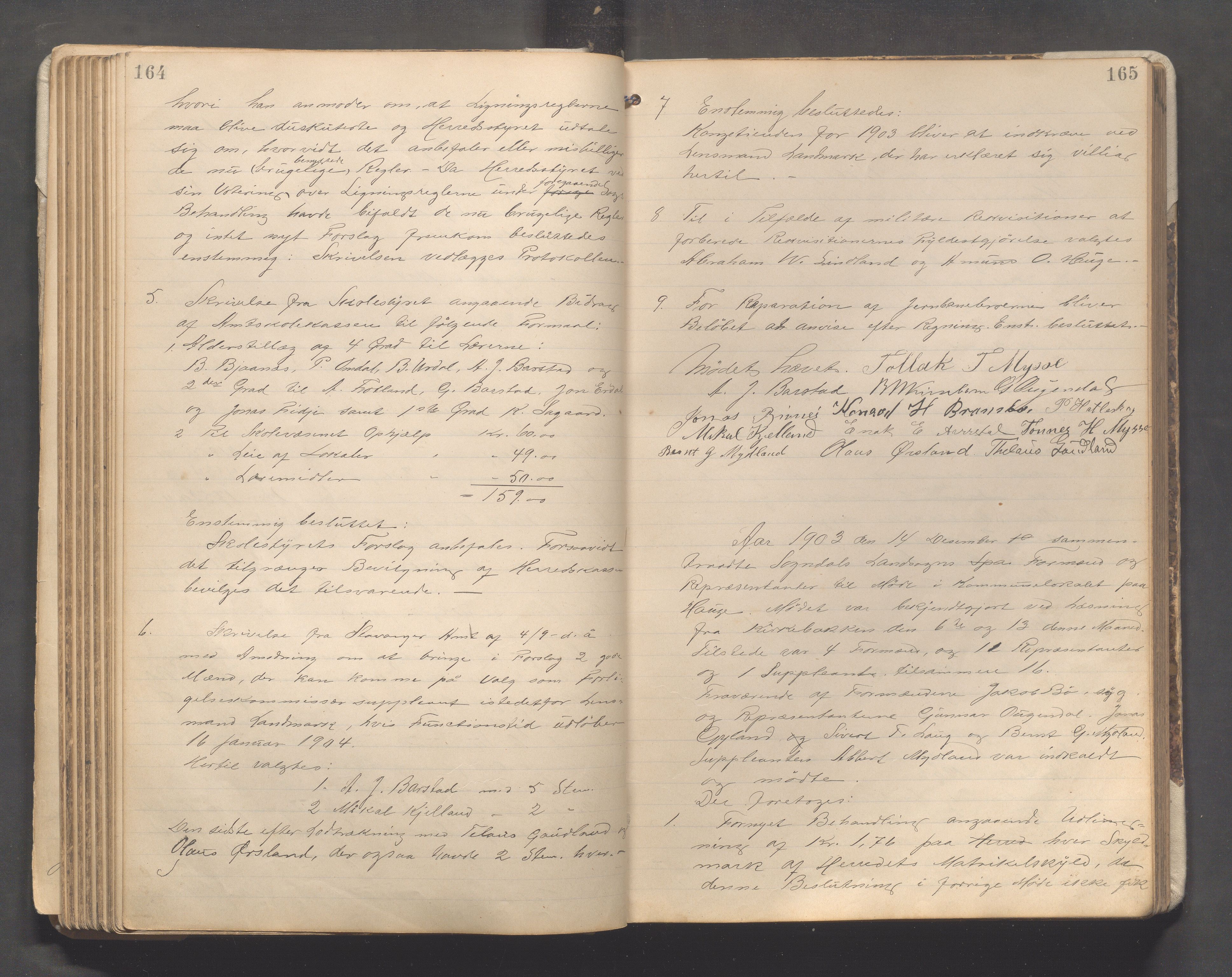 Sokndal kommune - Formannskapet/Sentraladministrasjonen, IKAR/K-101099/A/Aa/L0003: Møtebok, 1899-1913, p. 164-165