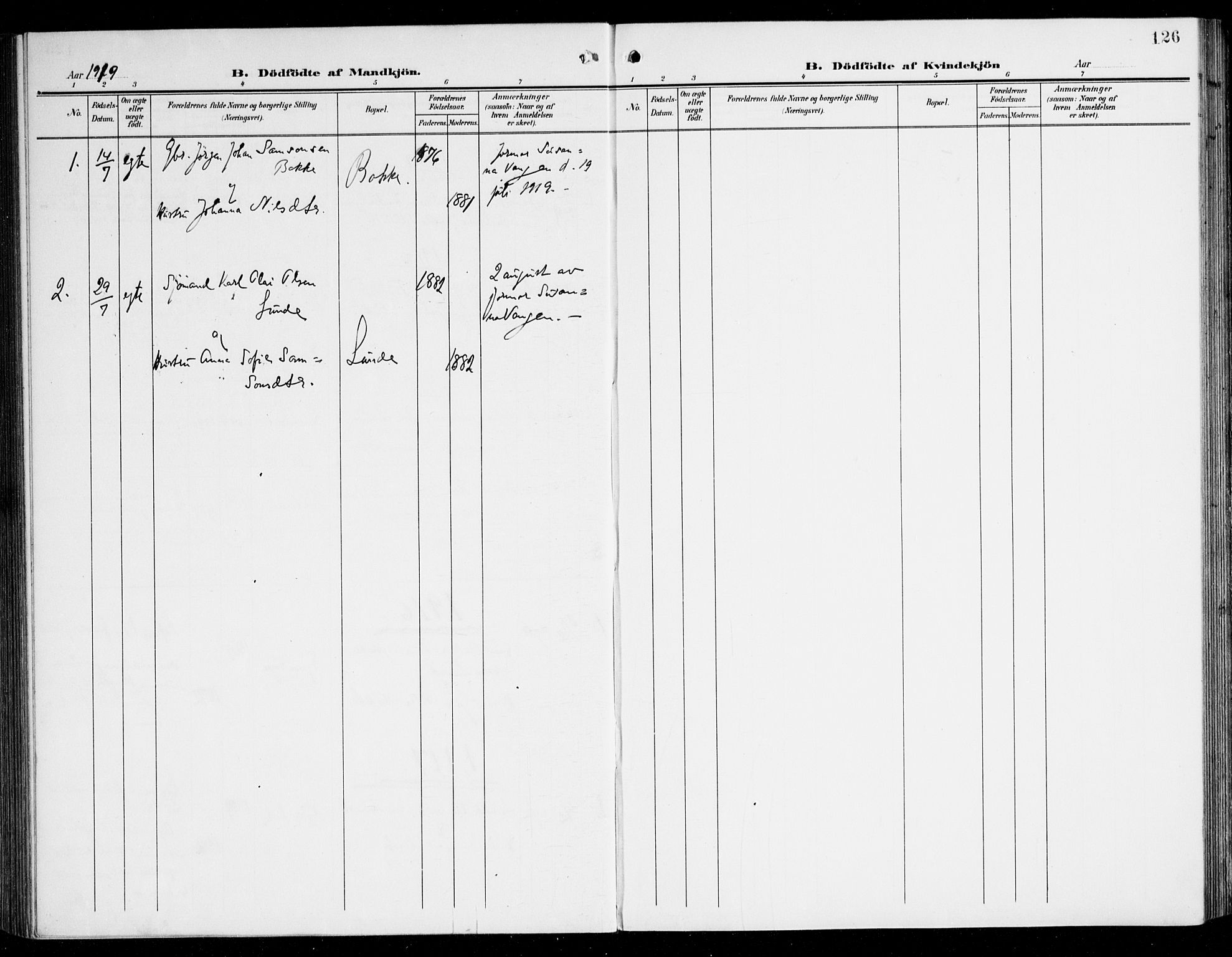Tysnes sokneprestembete, SAB/A-78601/H/Haa: Parish register (official) no. B 2, 1907-1925, p. 126