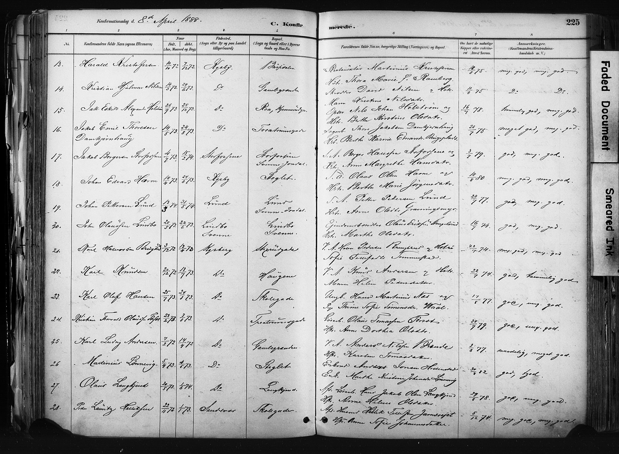 Kongsberg kirkebøker, AV/SAKO-A-22/F/Fb/L0002: Parish register (official) no. II 2, 1886-1896, p. 225