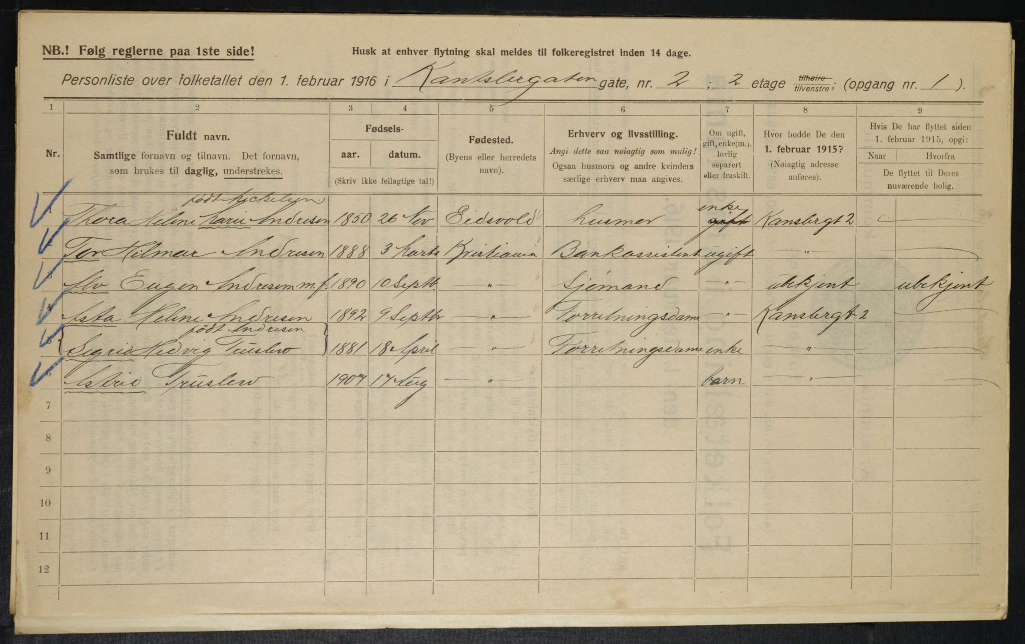 OBA, Municipal Census 1916 for Kristiania, 1916, p. 49103