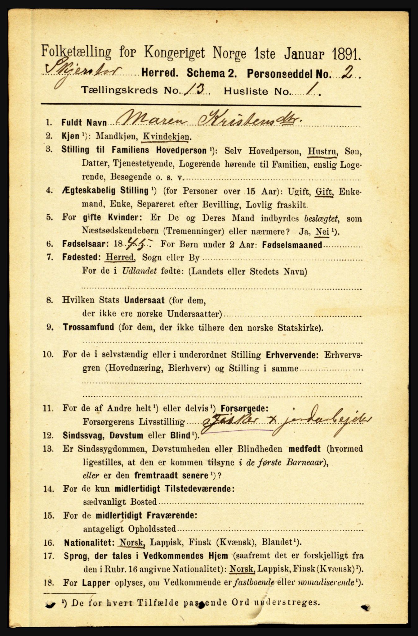 RA, 1891 census for 1842 Skjerstad, 1891, p. 4404