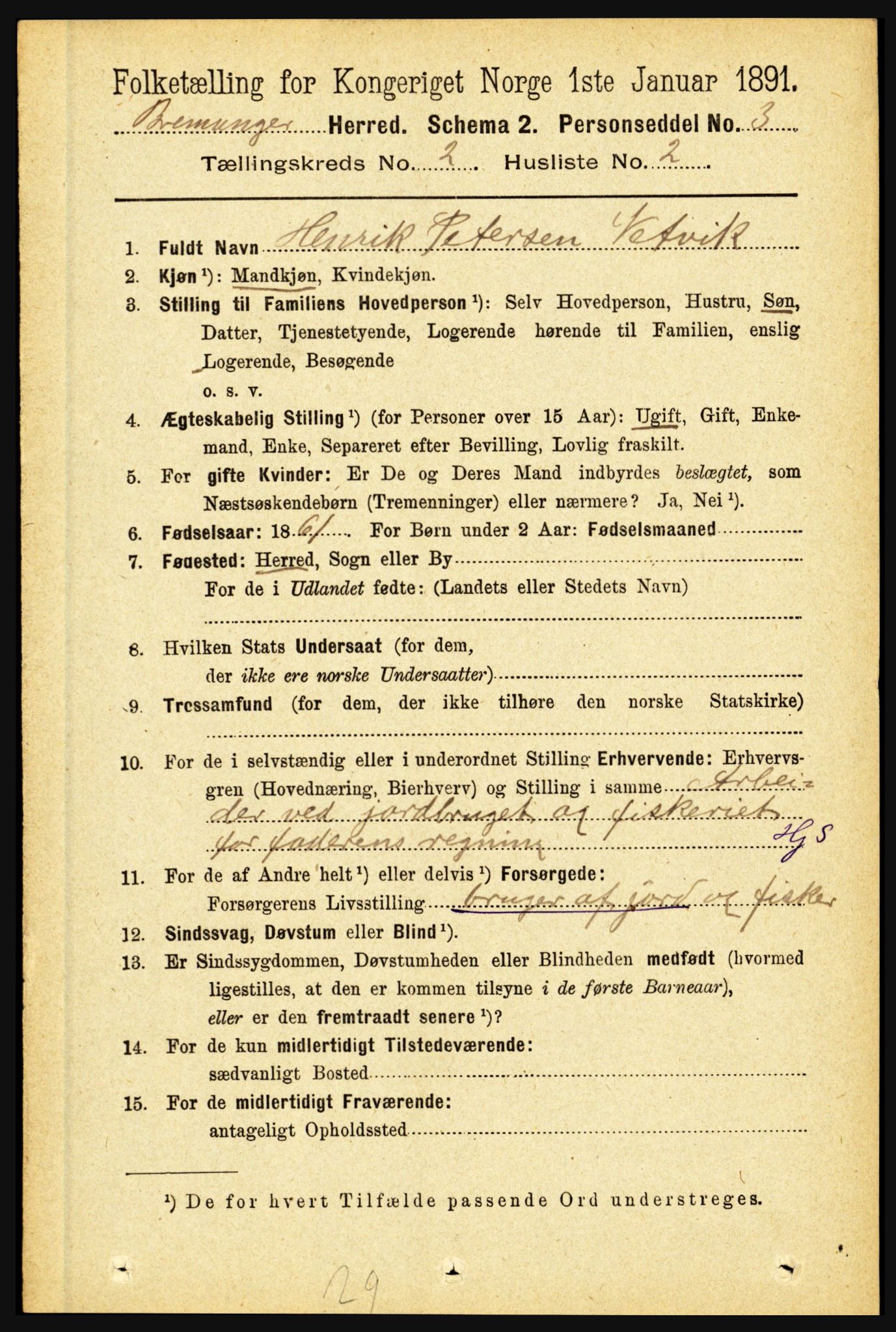 RA, 1891 census for 1438 Bremanger, 1891, p. 660