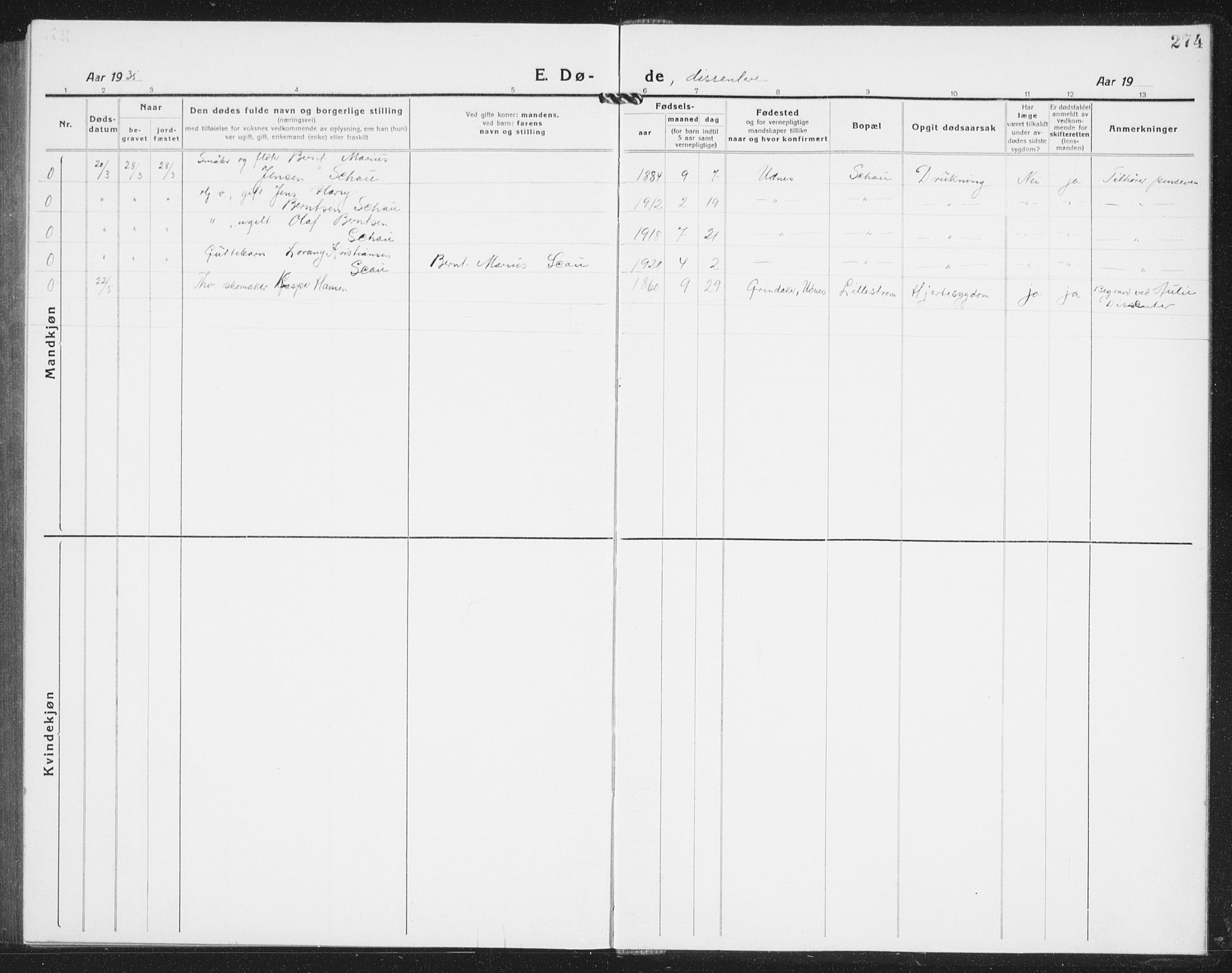 Nes prestekontor Kirkebøker, SAO/A-10410/G/Gb/L0002: Parish register (copy) no. II 2, 1918-1942, p. 274