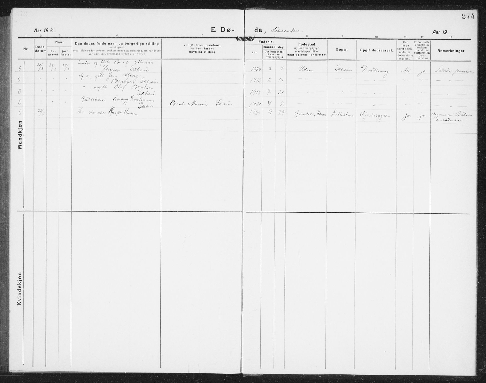 Nes prestekontor Kirkebøker, AV/SAO-A-10410/G/Gb/L0002: Parish register (copy) no. II 2, 1918-1942, p. 274