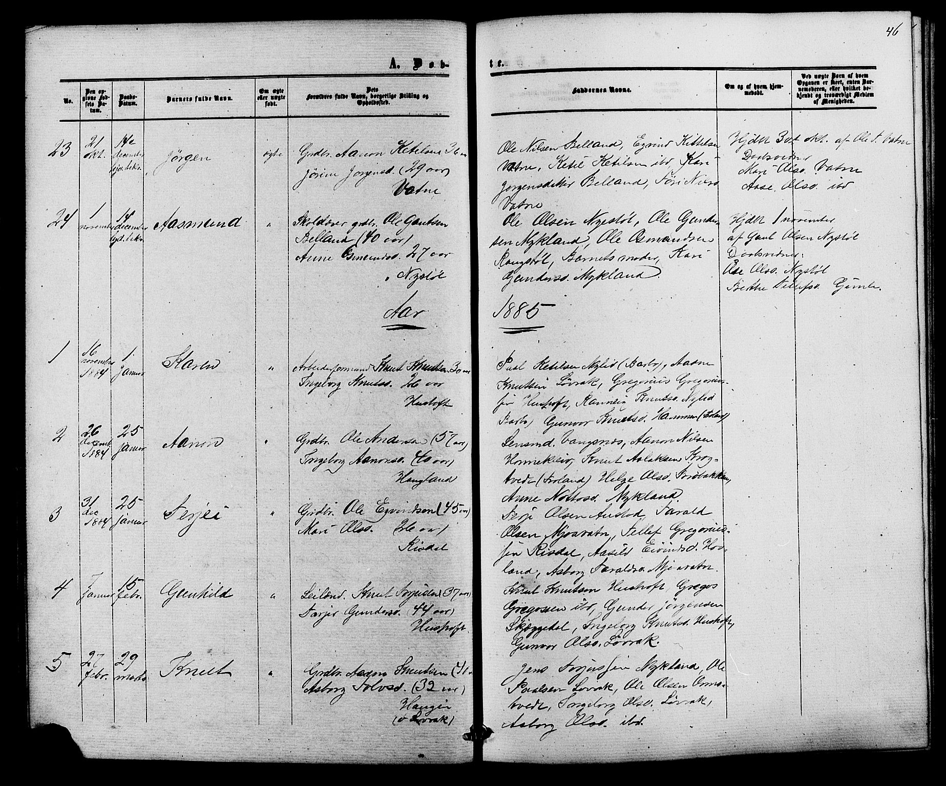 Herefoss sokneprestkontor, AV/SAK-1111-0019/F/Fb/Fbc/L0002: Parish register (copy) no. B 2, 1867-1886, p. 46