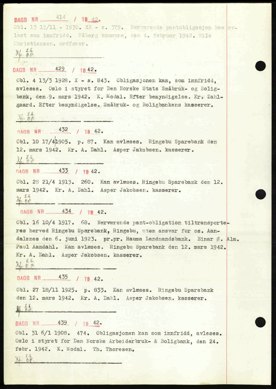 Sør-Gudbrandsdal tingrett, SAH/TING-004/H/Hb/Hbf/L0002: Mortgage book no. C1, 1938-1951, Diary no: : 414/1942