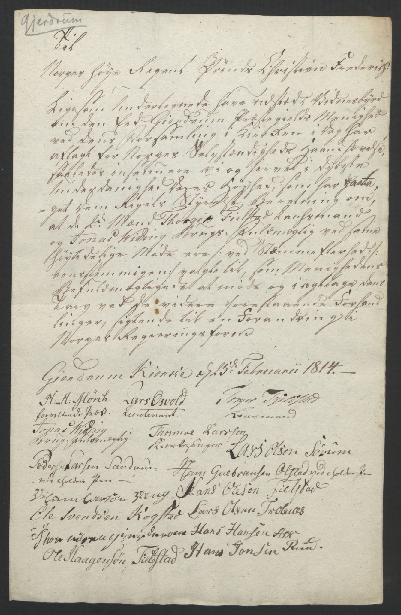 Statsrådssekretariatet, RA/S-1001/D/Db/L0007: Fullmakter for Eidsvollsrepresentantene i 1814. , 1814, p. 185