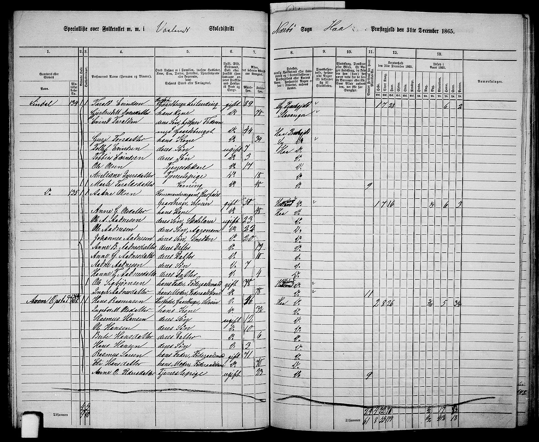 RA, 1865 census for Hå, 1865, p. 60