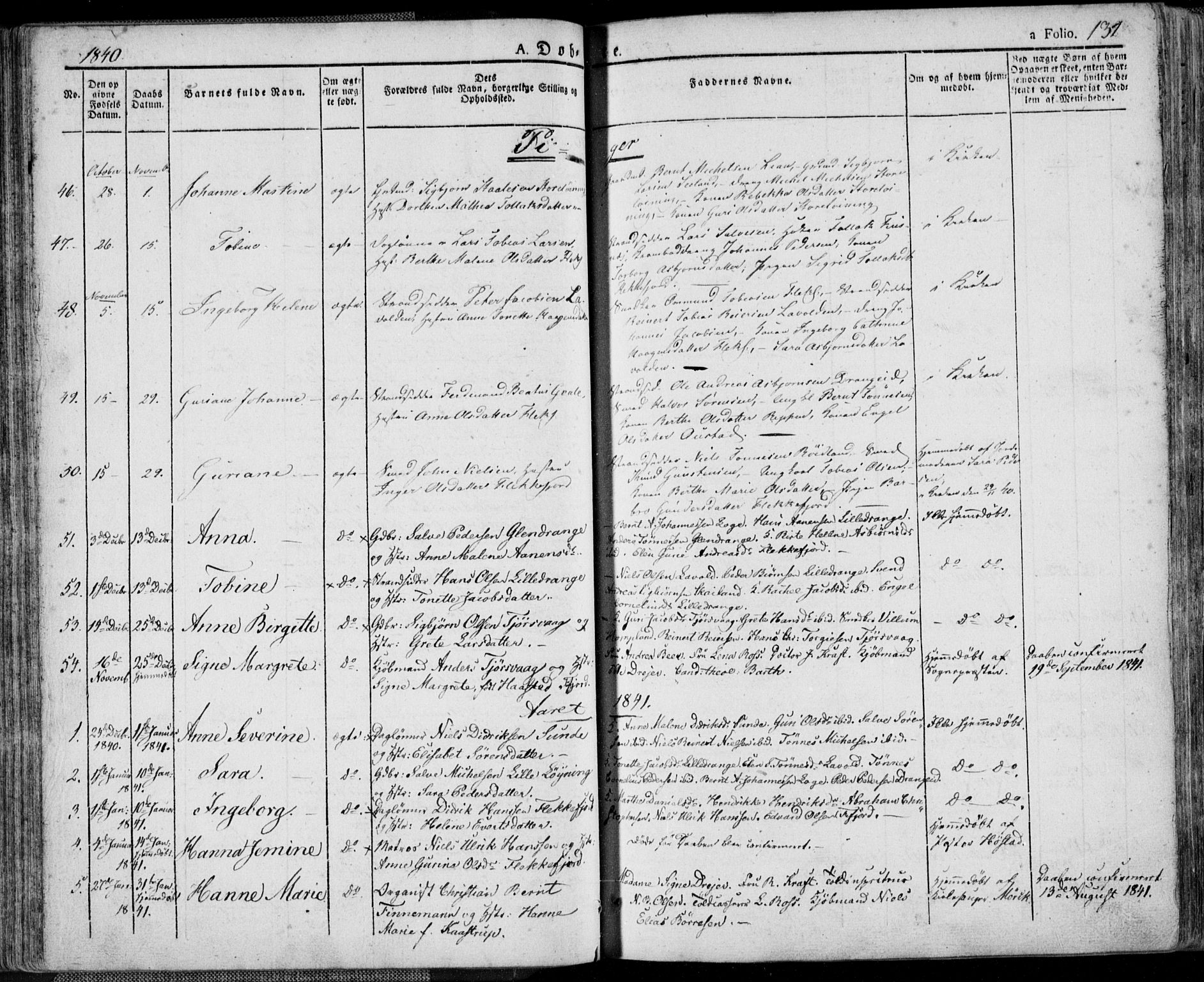 Flekkefjord sokneprestkontor, SAK/1111-0012/F/Fa/Fac/L0003: Parish register (official) no. A 3, 1826-1841, p. 131