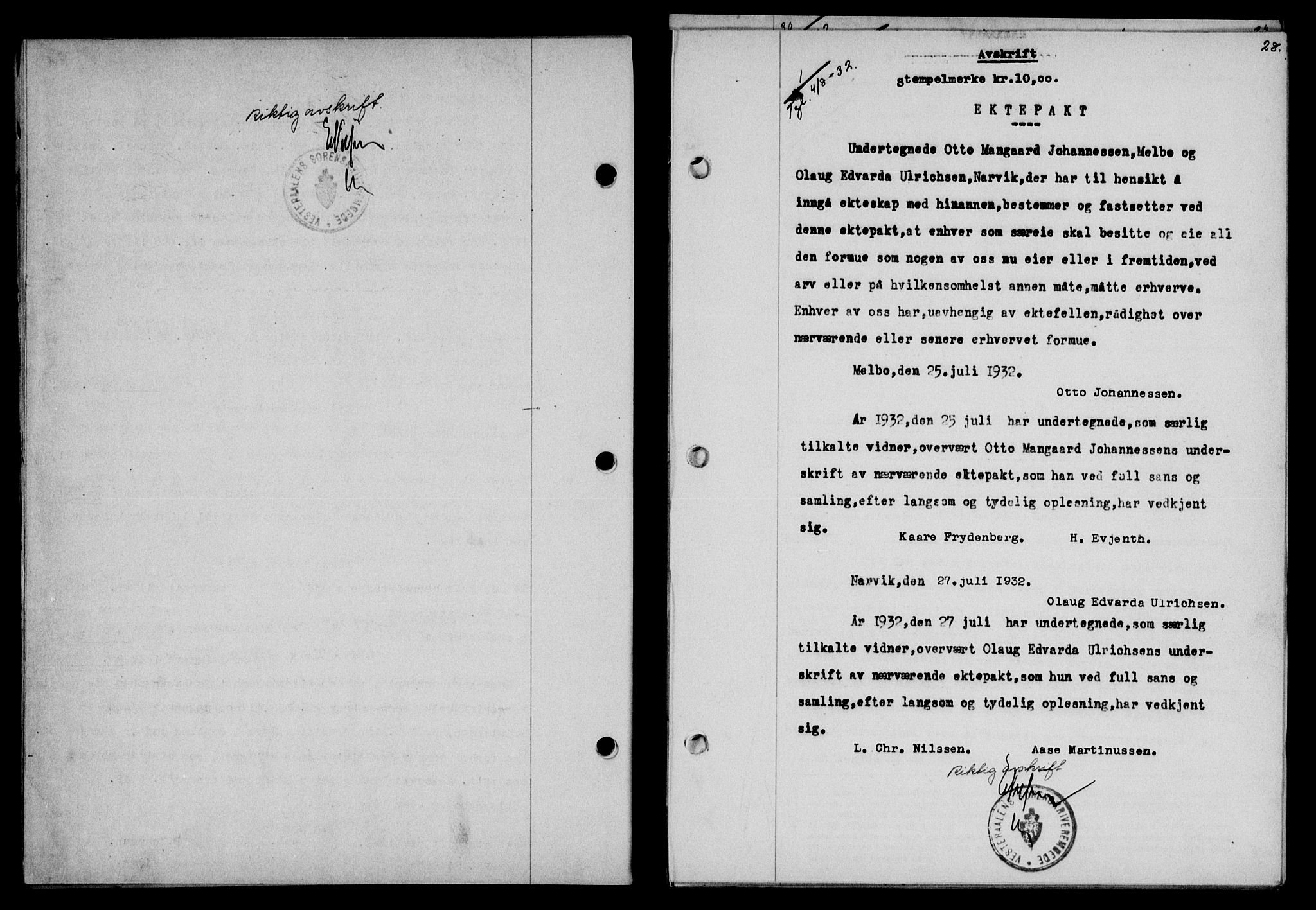 Vesterålen sorenskriveri, AV/SAT-A-4180/1/2/2Ca/L0056: Mortgage book no. 49, 1932-1933, Deed date: 04.08.1932