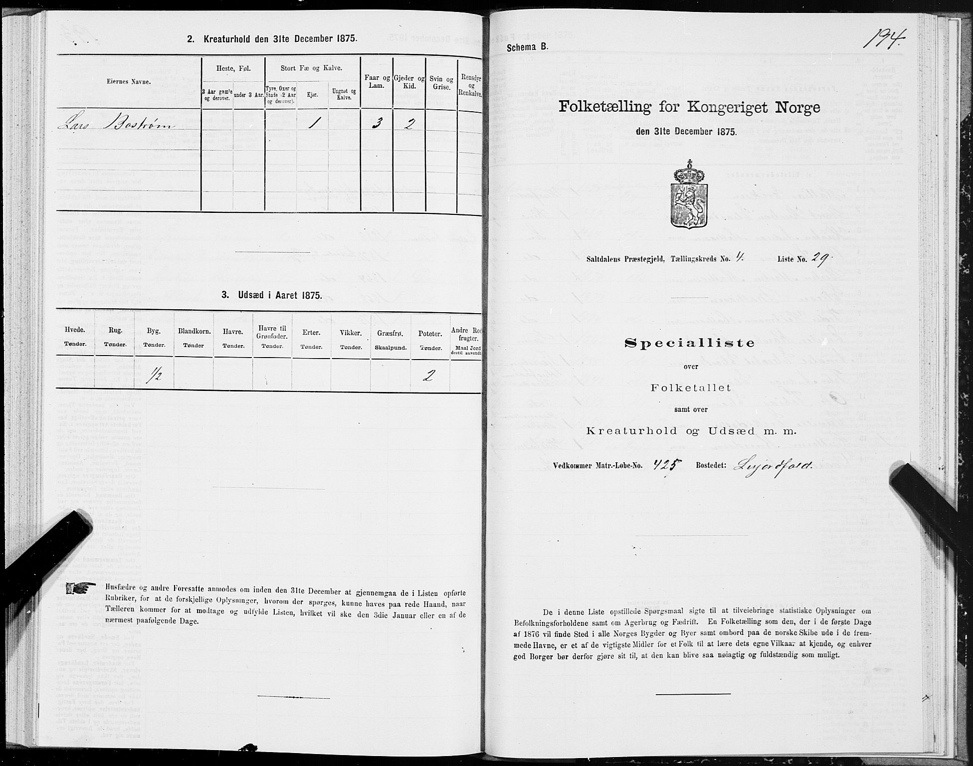 SAT, 1875 census for 1840P Saltdal, 1875, p. 2194