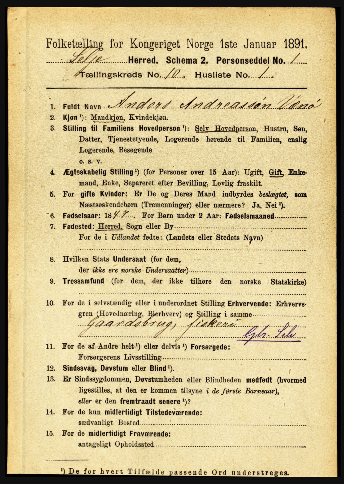 RA, 1891 census for 1441 Selje, 1891, p. 3094