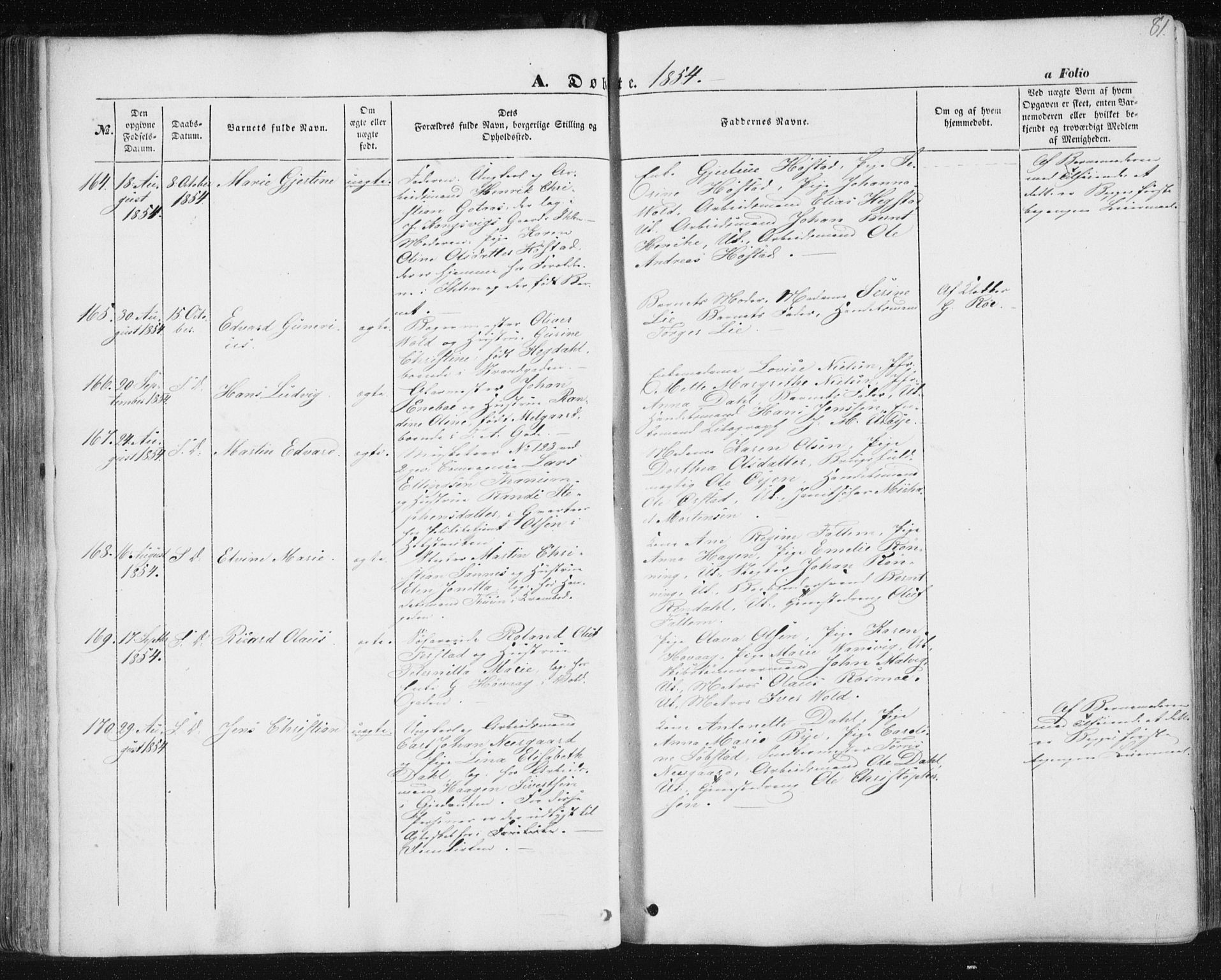 Ministerialprotokoller, klokkerbøker og fødselsregistre - Sør-Trøndelag, AV/SAT-A-1456/602/L0112: Parish register (official) no. 602A10, 1848-1859, p. 81