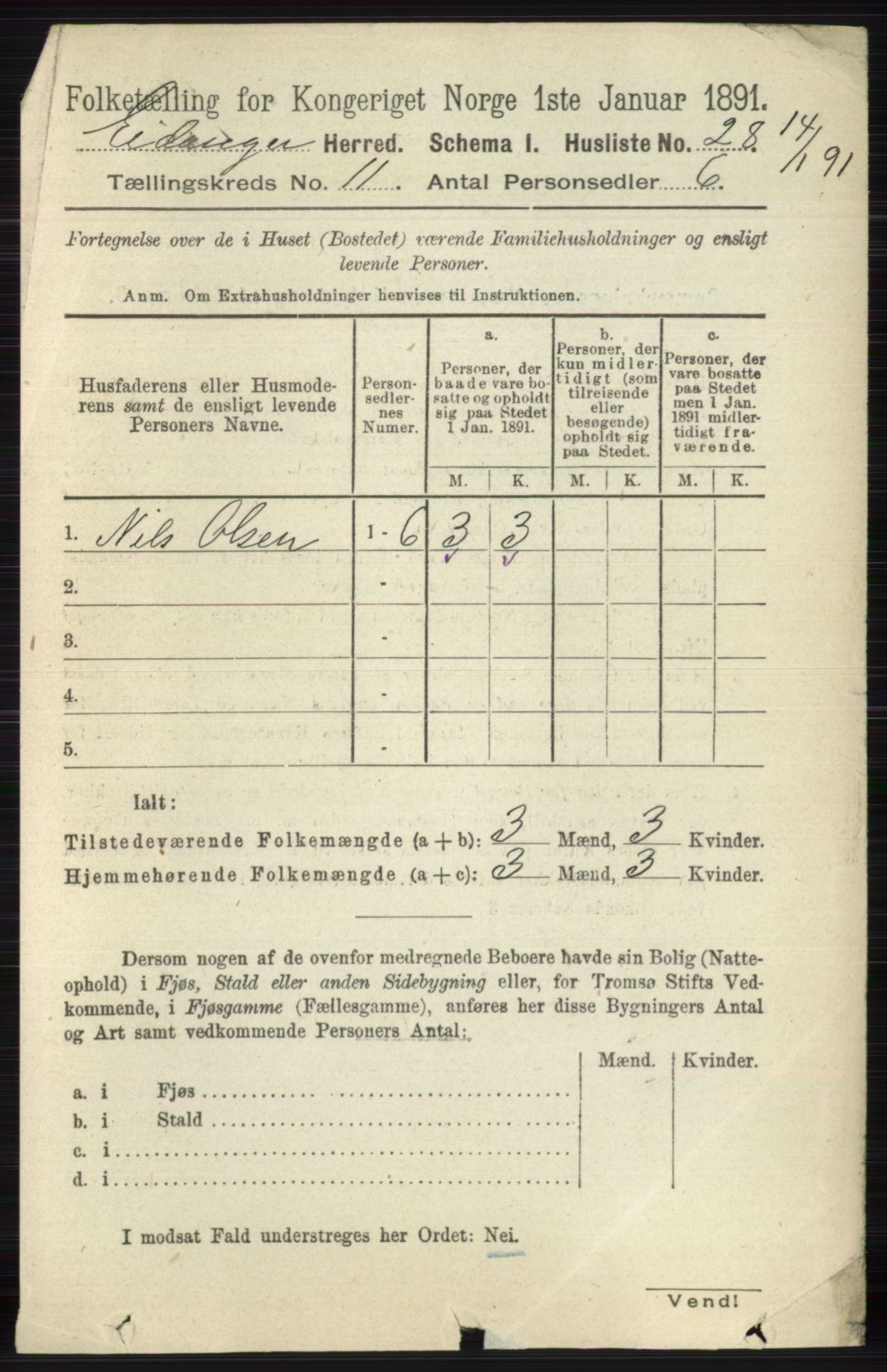 RA, 1891 census for 0813 Eidanger, 1891, p. 4234