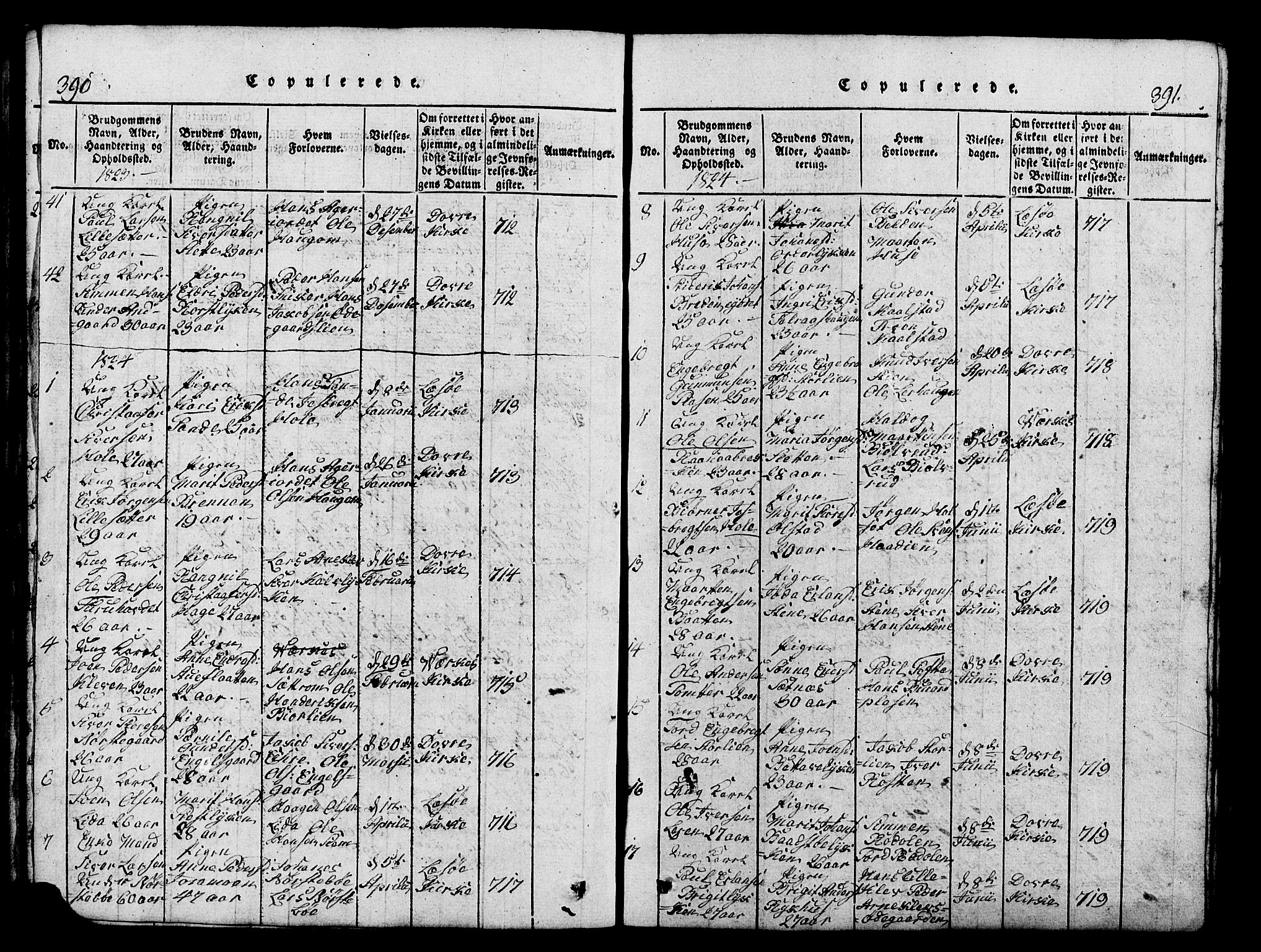 Lesja prestekontor, SAH/PREST-068/H/Ha/Hab/L0001: Parish register (copy) no. 1, 1820-1831, p. 390-391