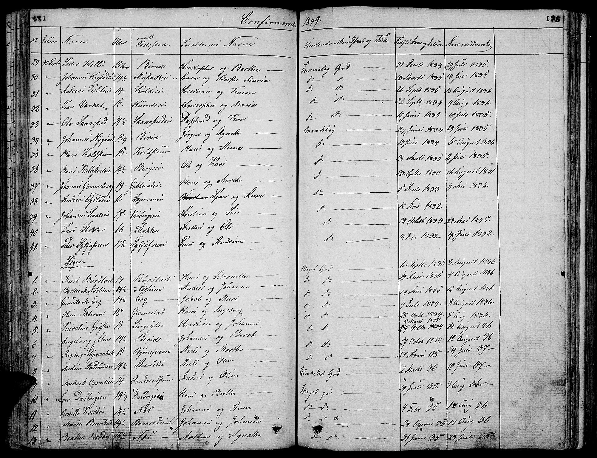 Vardal prestekontor, SAH/PREST-100/H/Ha/Hab/L0004: Parish register (copy) no. 4, 1831-1853, p. 175