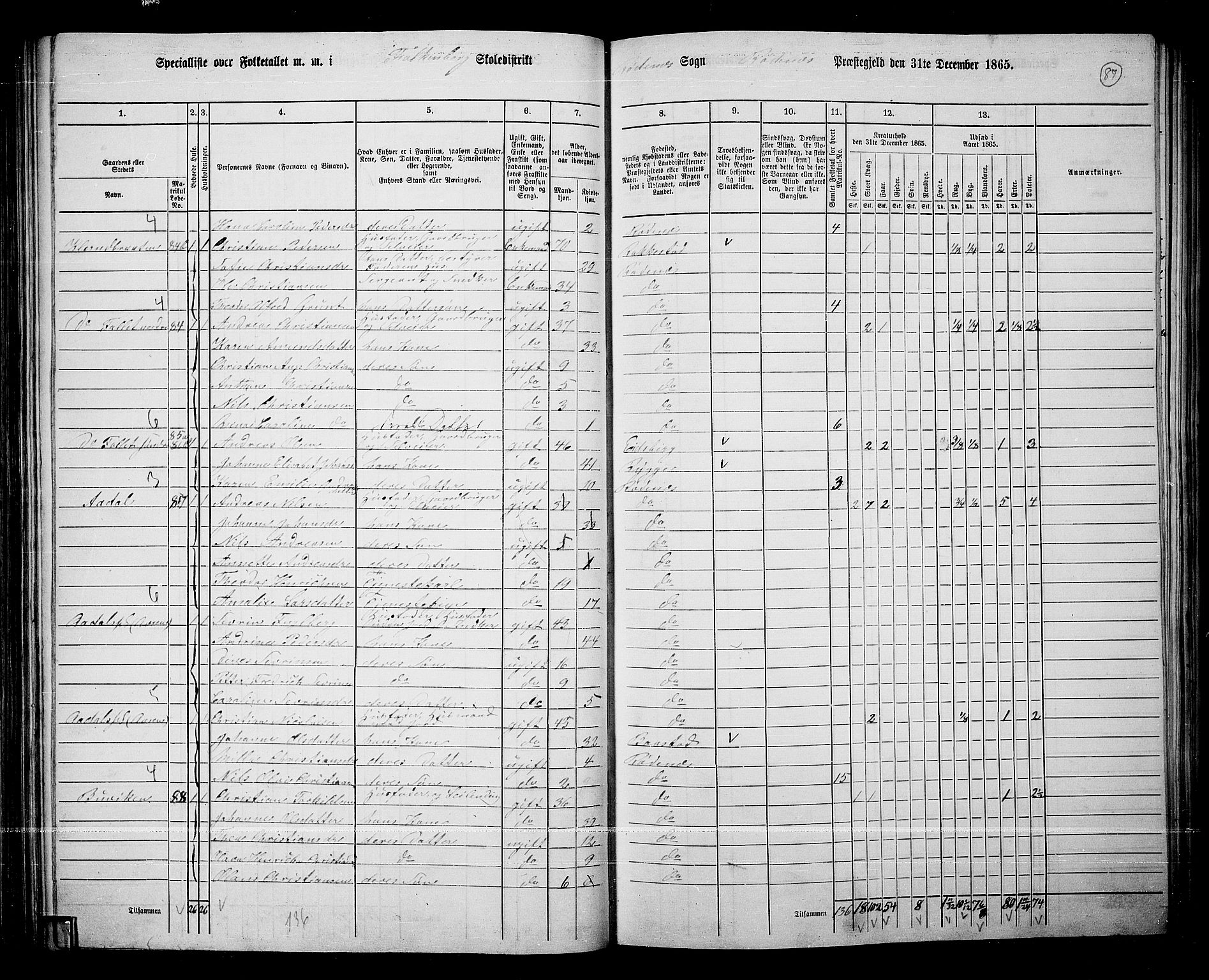 RA, 1865 census for Rødenes, 1865, p. 76