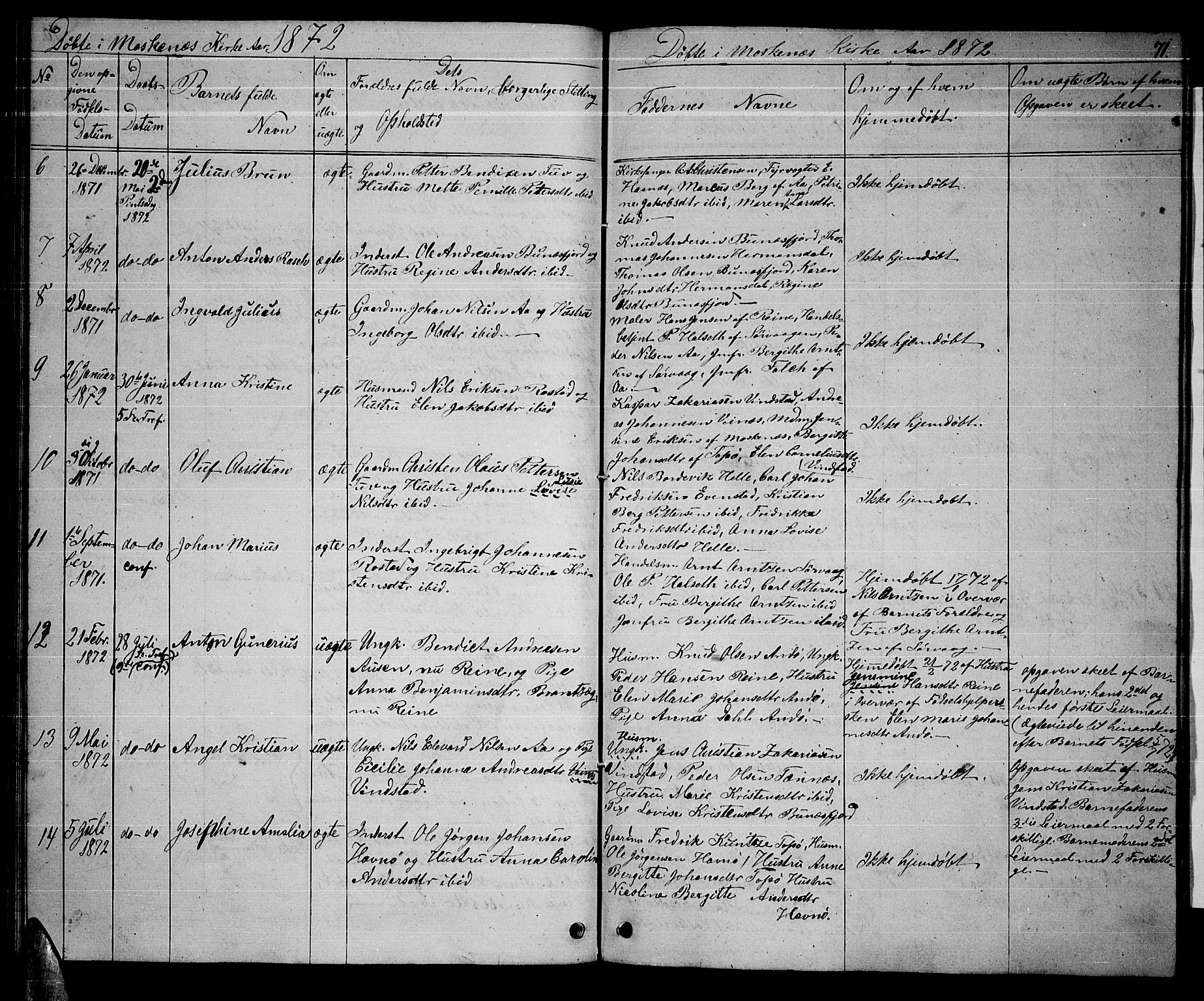 Ministerialprotokoller, klokkerbøker og fødselsregistre - Nordland, AV/SAT-A-1459/886/L1224: Parish register (copy) no. 886C01, 1843-1873, p. 71