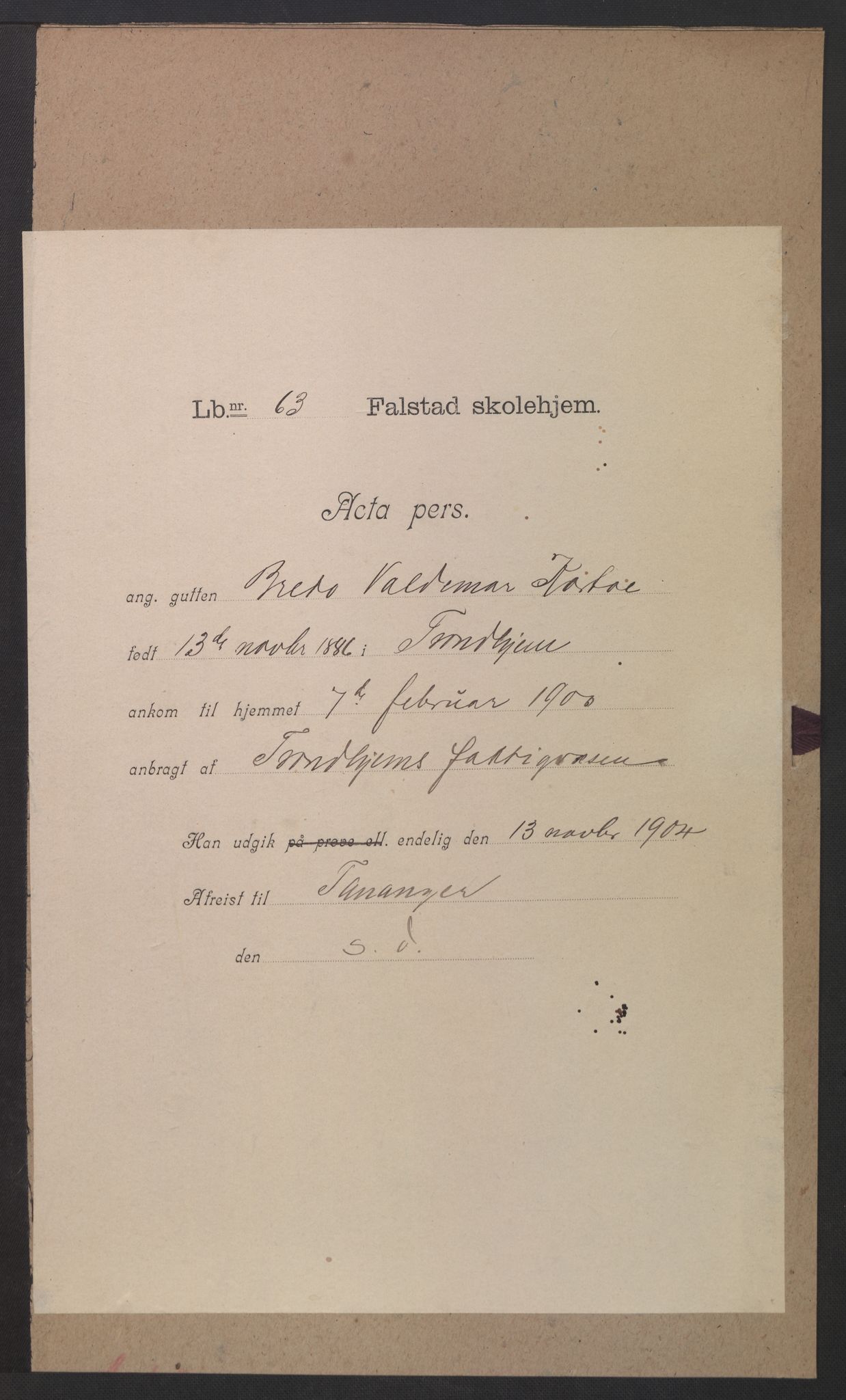 Falstad skolehjem, AV/RA-S-1676/E/Eb/L0003: Elevmapper løpenr. 62-80, 1899-1907, p. 32