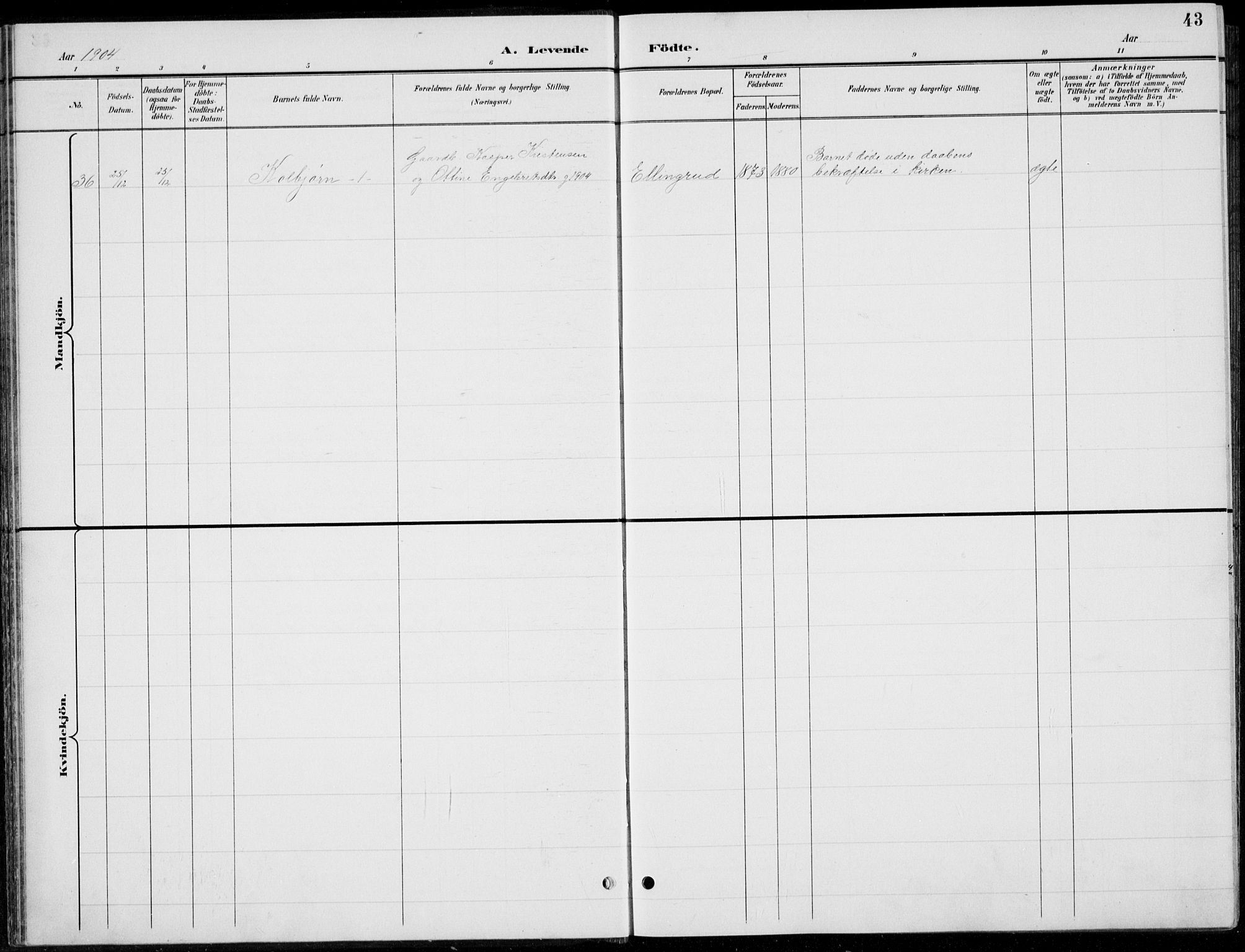 Romedal prestekontor, SAH/PREST-004/L/L0013: Parish register (copy) no. 13, 1896-1937, p. 43