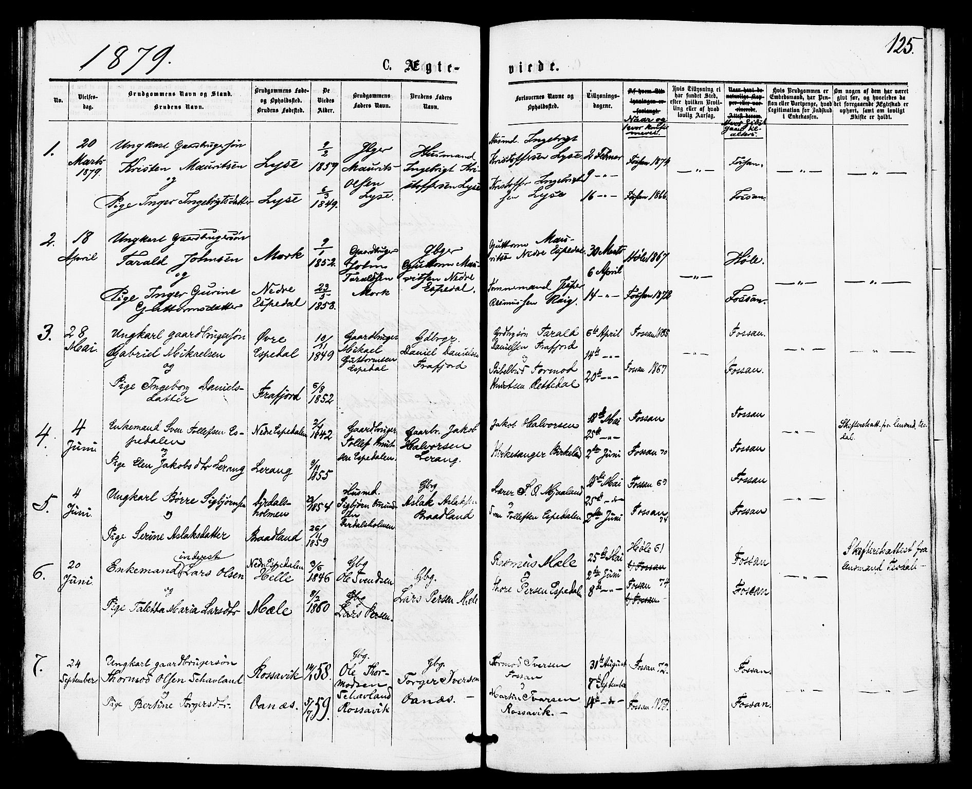 Høgsfjord sokneprestkontor, SAST/A-101624/H/Ha/Haa/L0004: Parish register (official) no. A 4, 1876-1884, p. 125