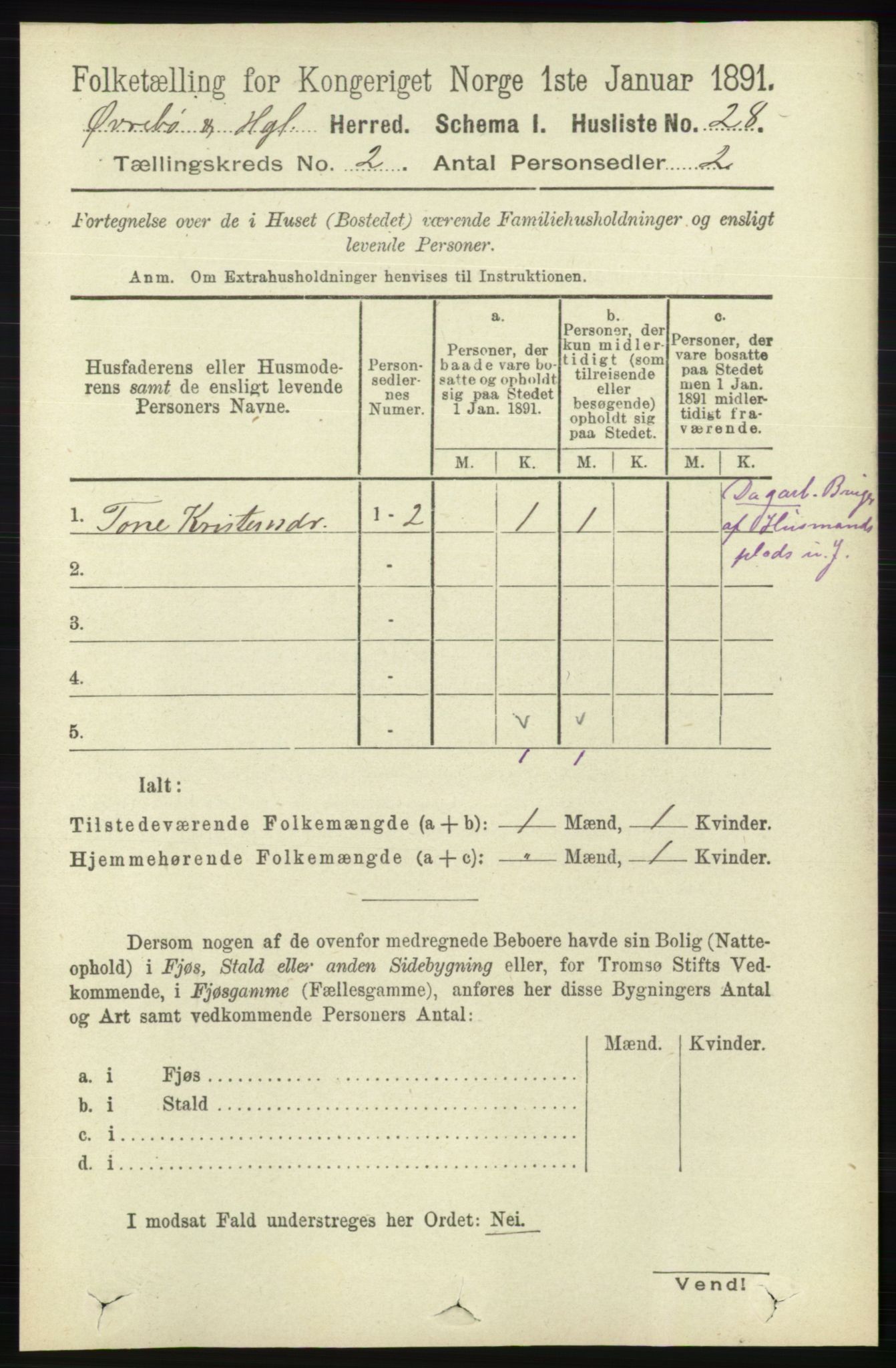 RA, 1891 census for 1016 Øvrebø og Hægeland, 1891, p. 310