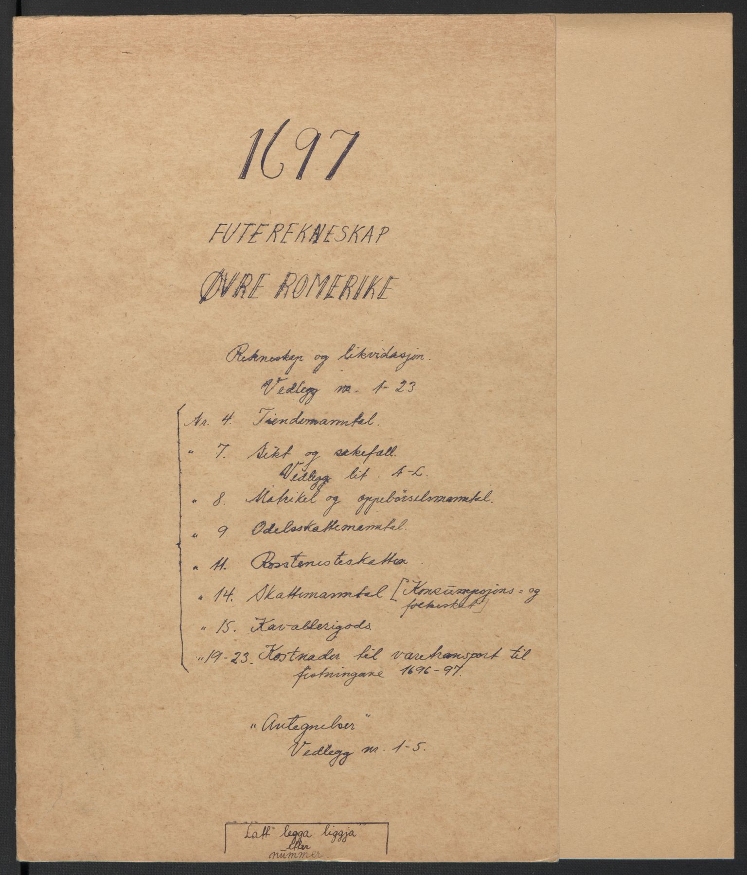 Rentekammeret inntil 1814, Reviderte regnskaper, Fogderegnskap, AV/RA-EA-4092/R12/L0709: Fogderegnskap Øvre Romerike, 1697, p. 2