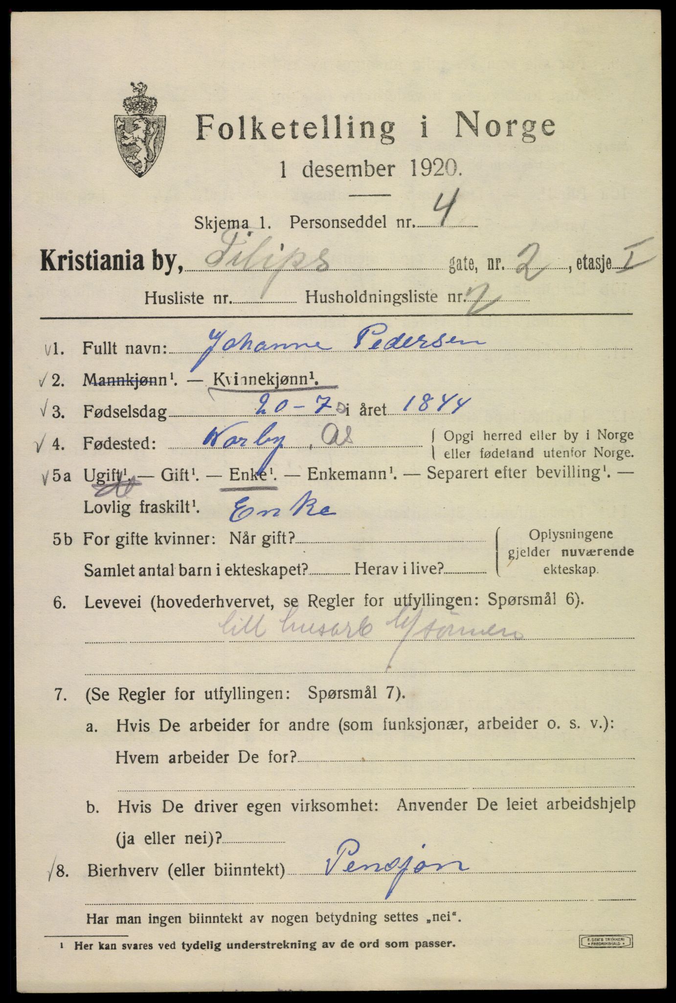SAO, 1920 census for Kristiania, 1920, p. 228877
