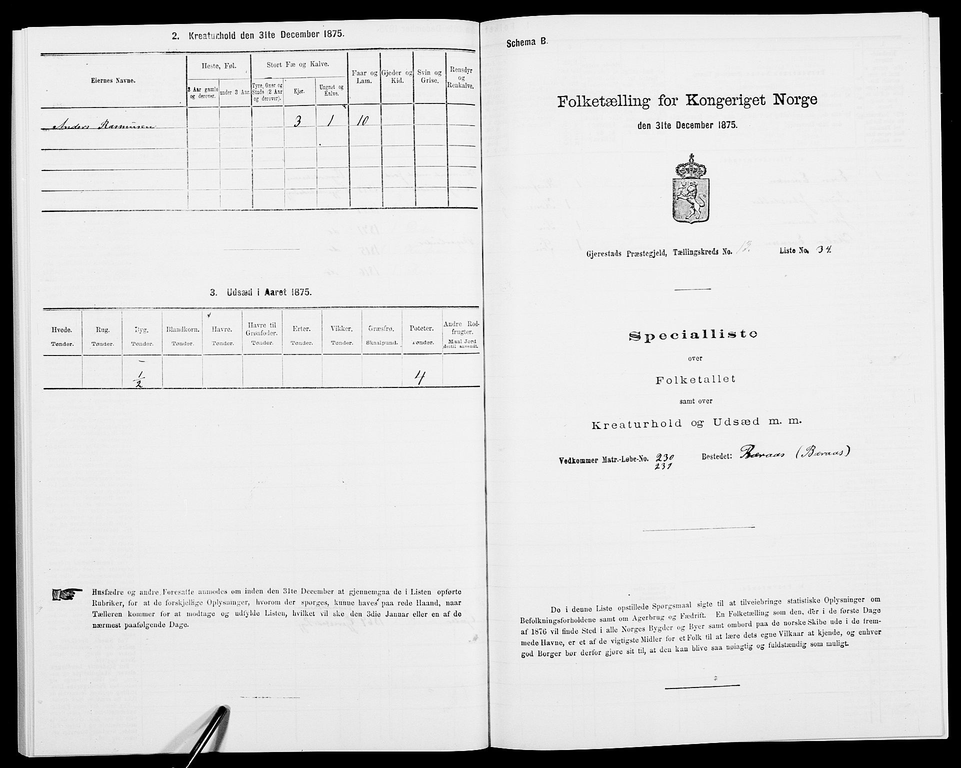 SAK, 1875 census for 0911P Gjerstad, 1875, p. 1349