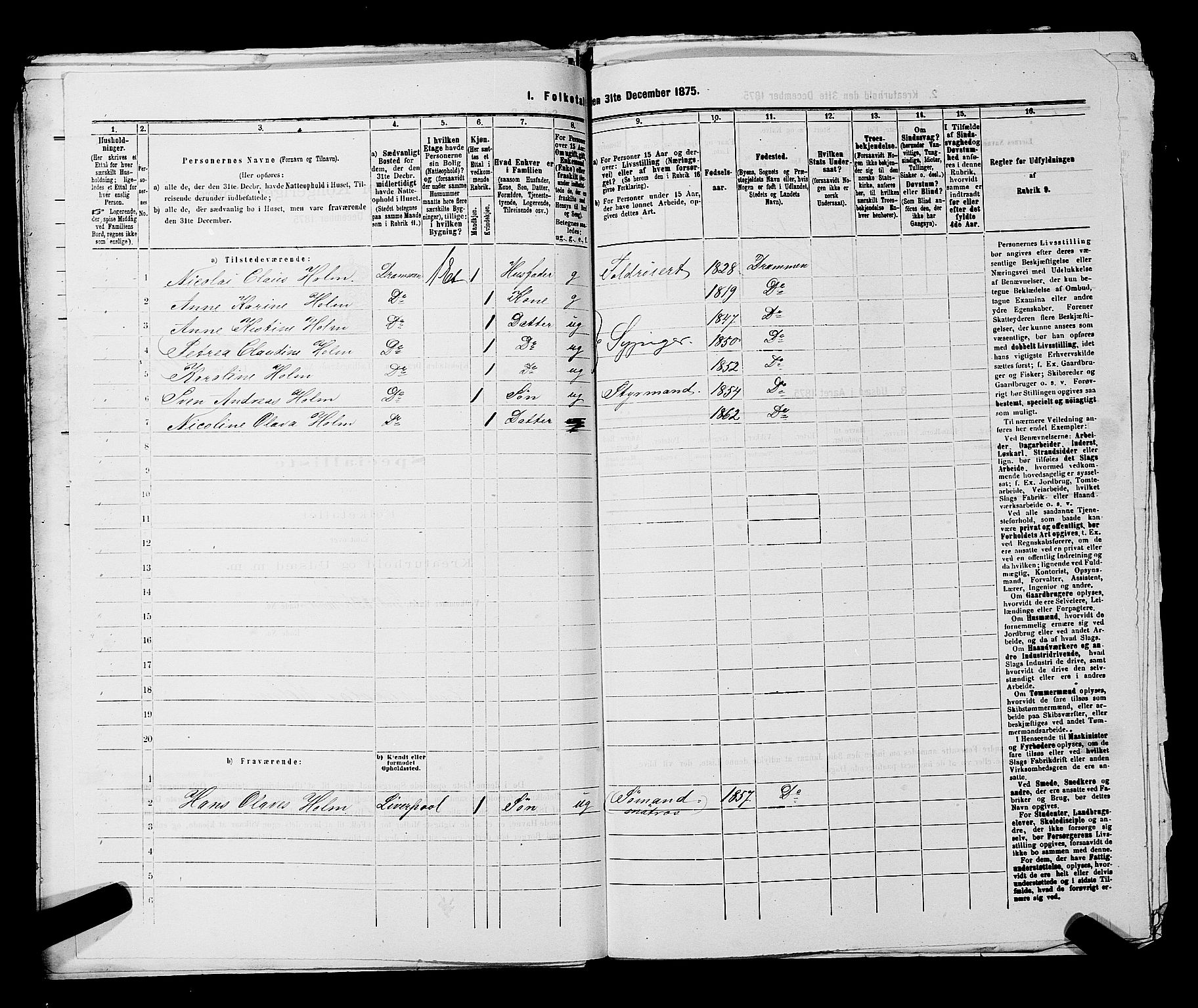 SAKO, 1875 census for 0602 Drammen, 1875, p. 3106