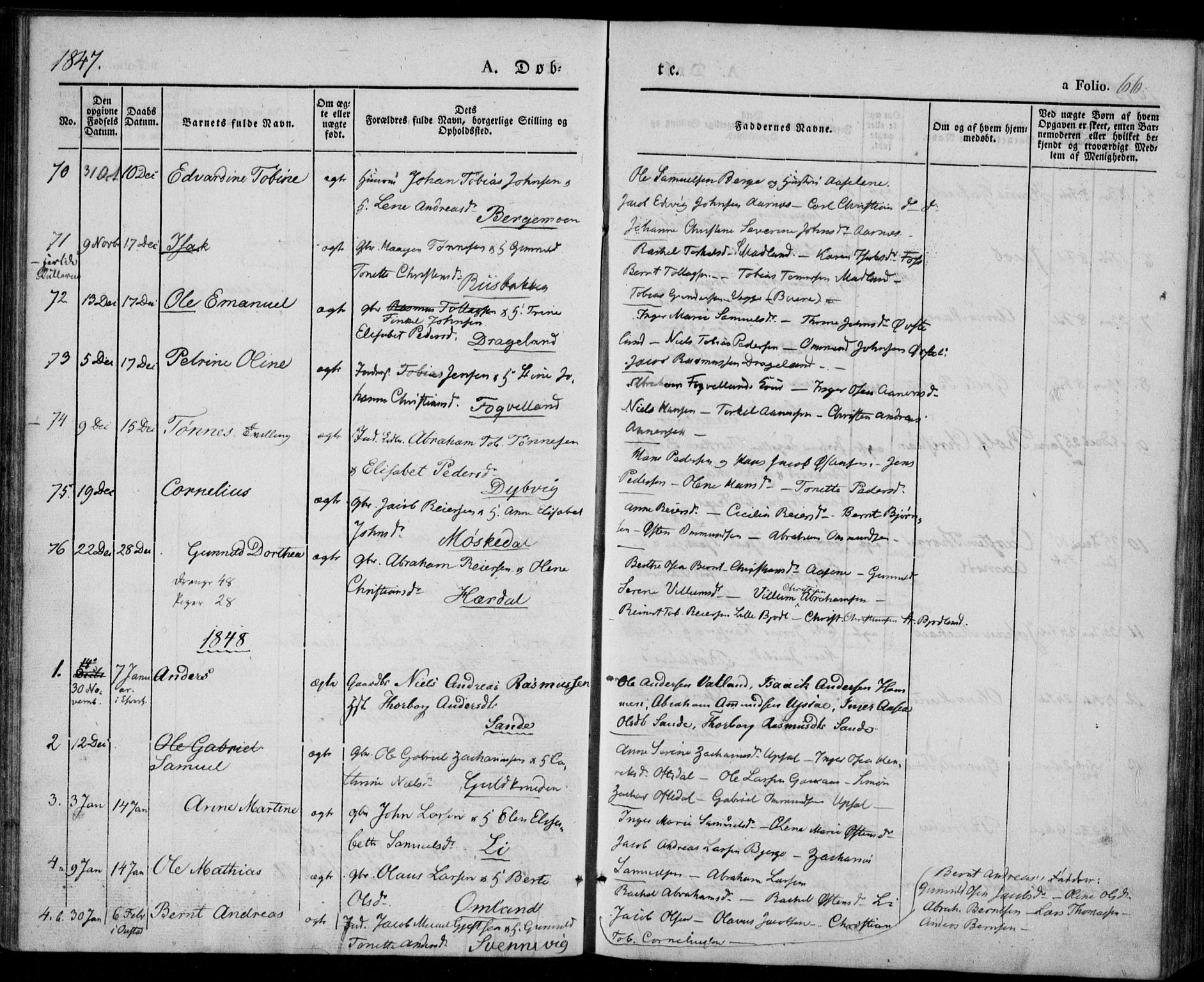 Lyngdal sokneprestkontor, AV/SAK-1111-0029/F/Fa/Fac/L0008: Parish register (official) no. A 8, 1837-1852, p. 66