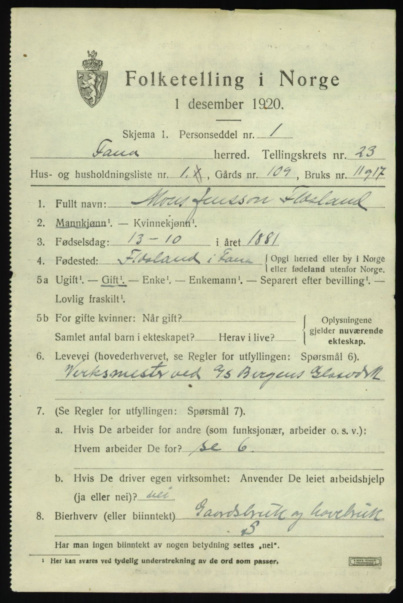 SAB, 1920 census for Fana, 1920, p. 26287