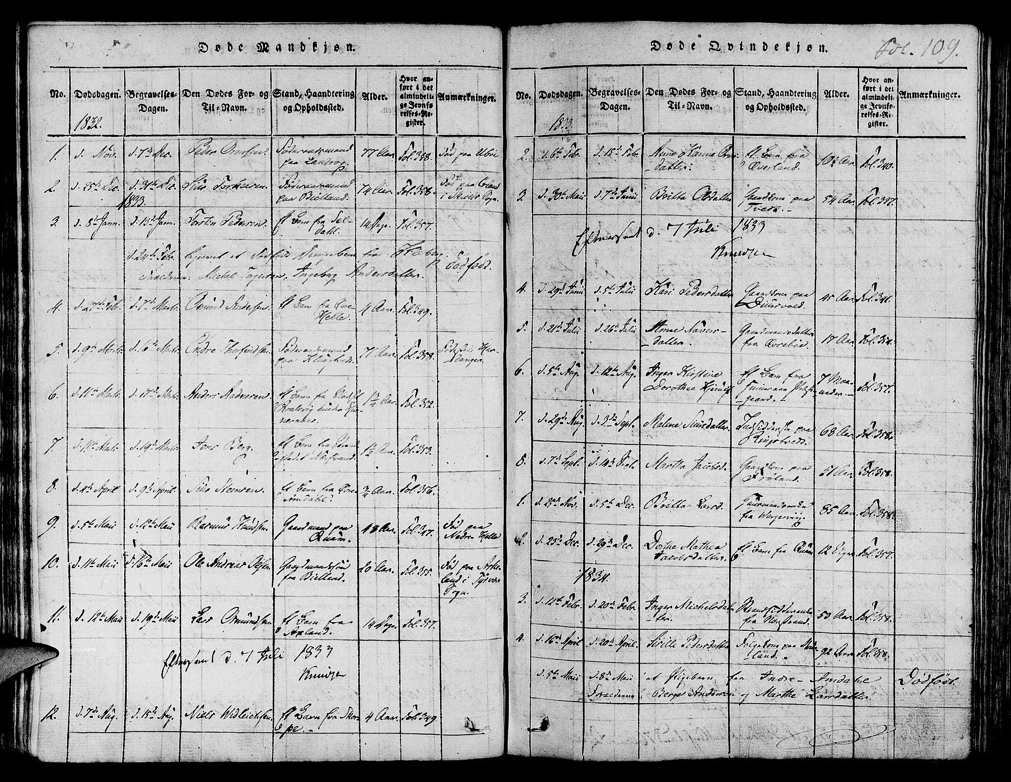 Nedstrand sokneprestkontor, SAST/A-101841/01/IV: Parish register (official) no. A 6, 1816-1838, p. 109