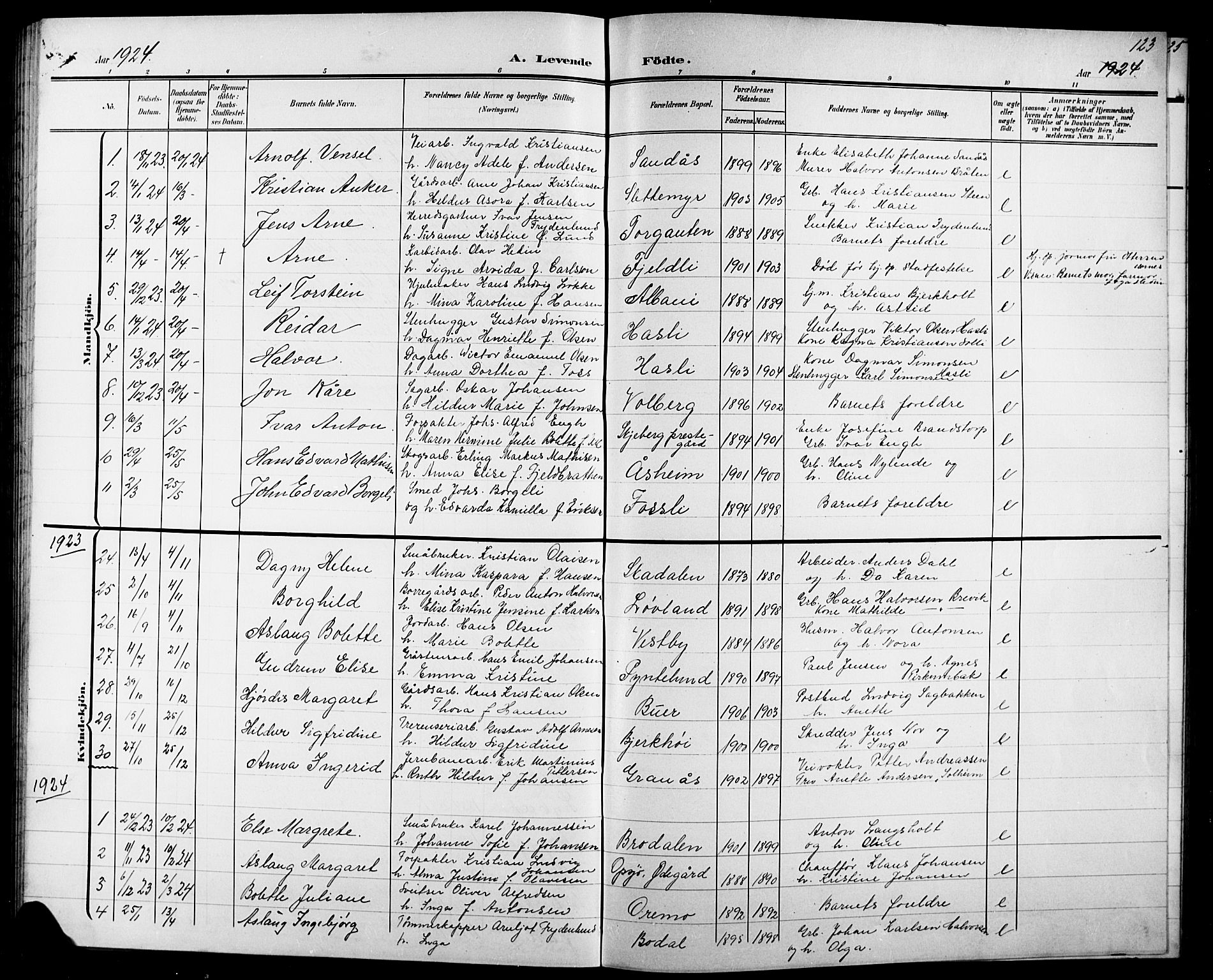 Skjeberg prestekontor Kirkebøker, SAO/A-10923/G/Ga/L0002: Parish register (copy) no. I 2, 1901-1924, p. 123