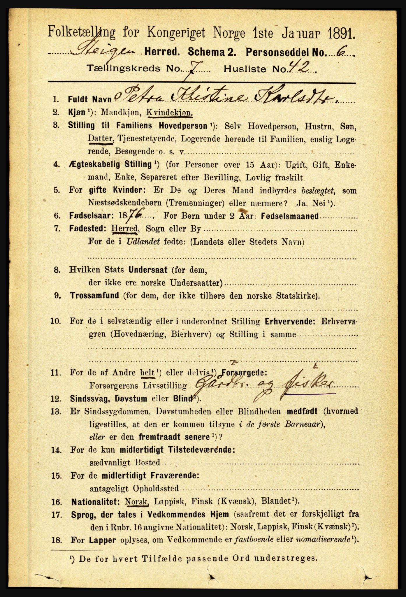 RA, 1891 census for 1848 Steigen, 1891, p. 2507