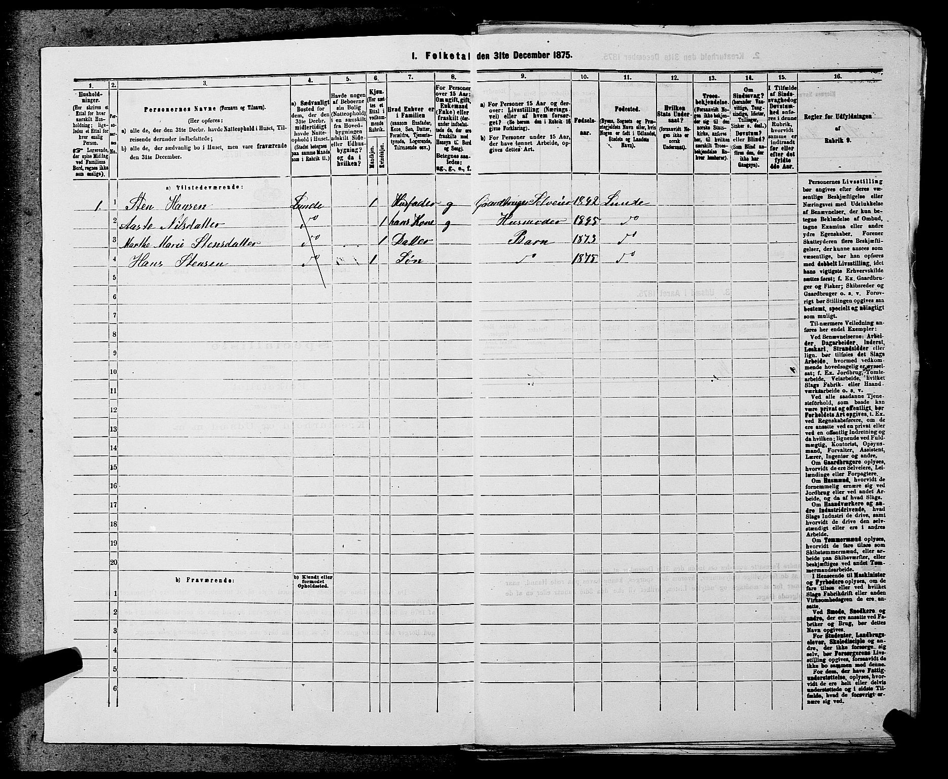 SAKO, 1875 census for 0820P Lunde, 1875, p. 658