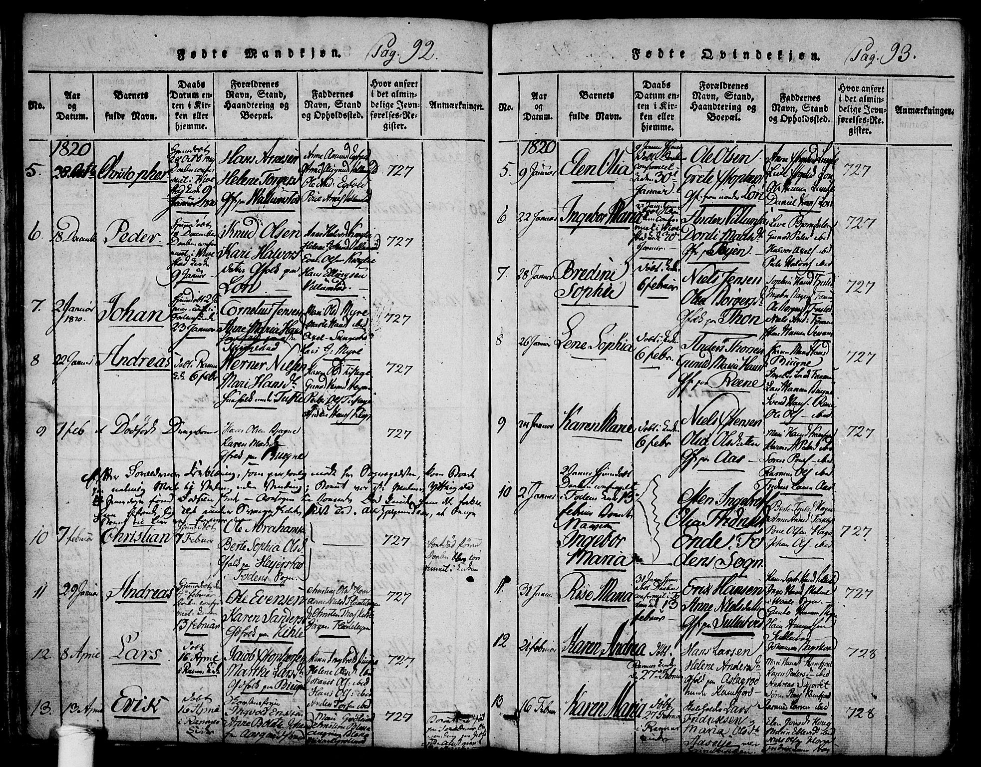 Ramnes kirkebøker, AV/SAKO-A-314/F/Fa/L0004: Parish register (official) no. I 4, 1813-1840, p. 92-93