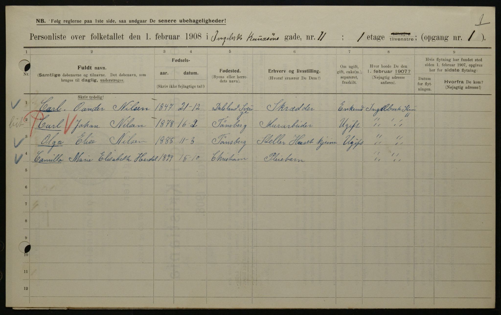 OBA, Municipal Census 1908 for Kristiania, 1908, p. 39418