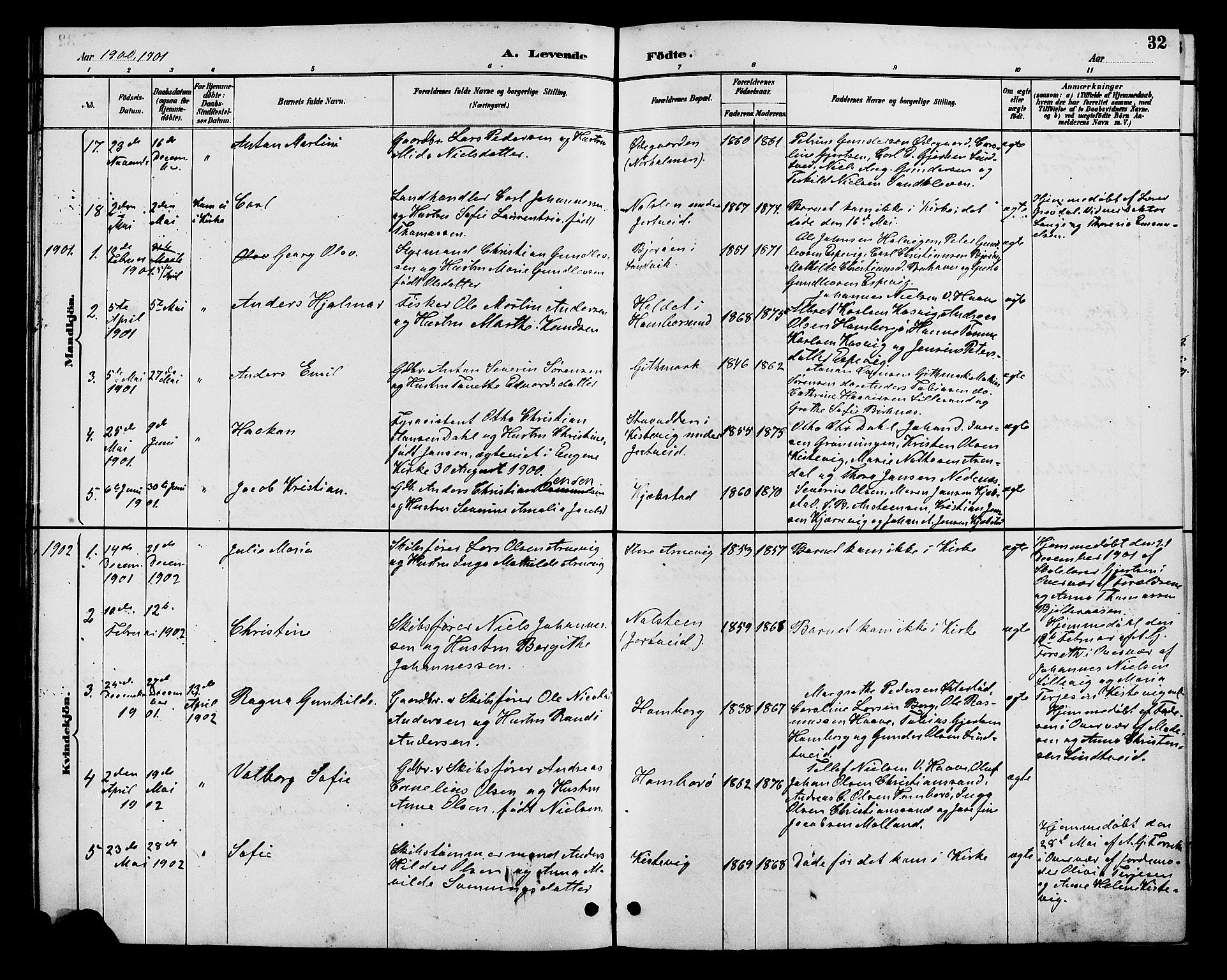 Hommedal sokneprestkontor, SAK/1111-0023/F/Fb/Fba/L0004: Parish register (copy) no. B 4, 1885-1908, p. 32