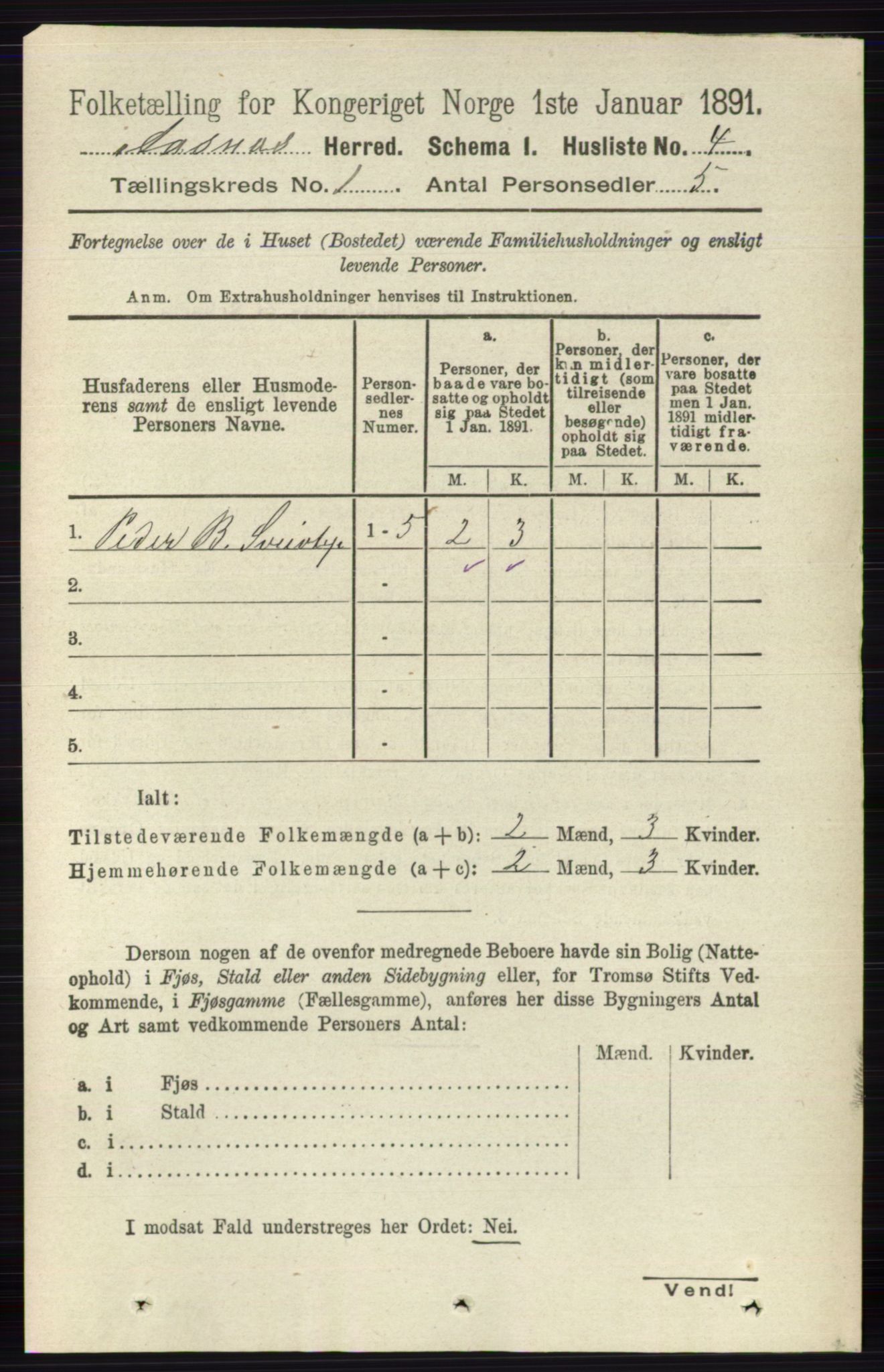 RA, 1891 census for 0425 Åsnes, 1891, p. 35